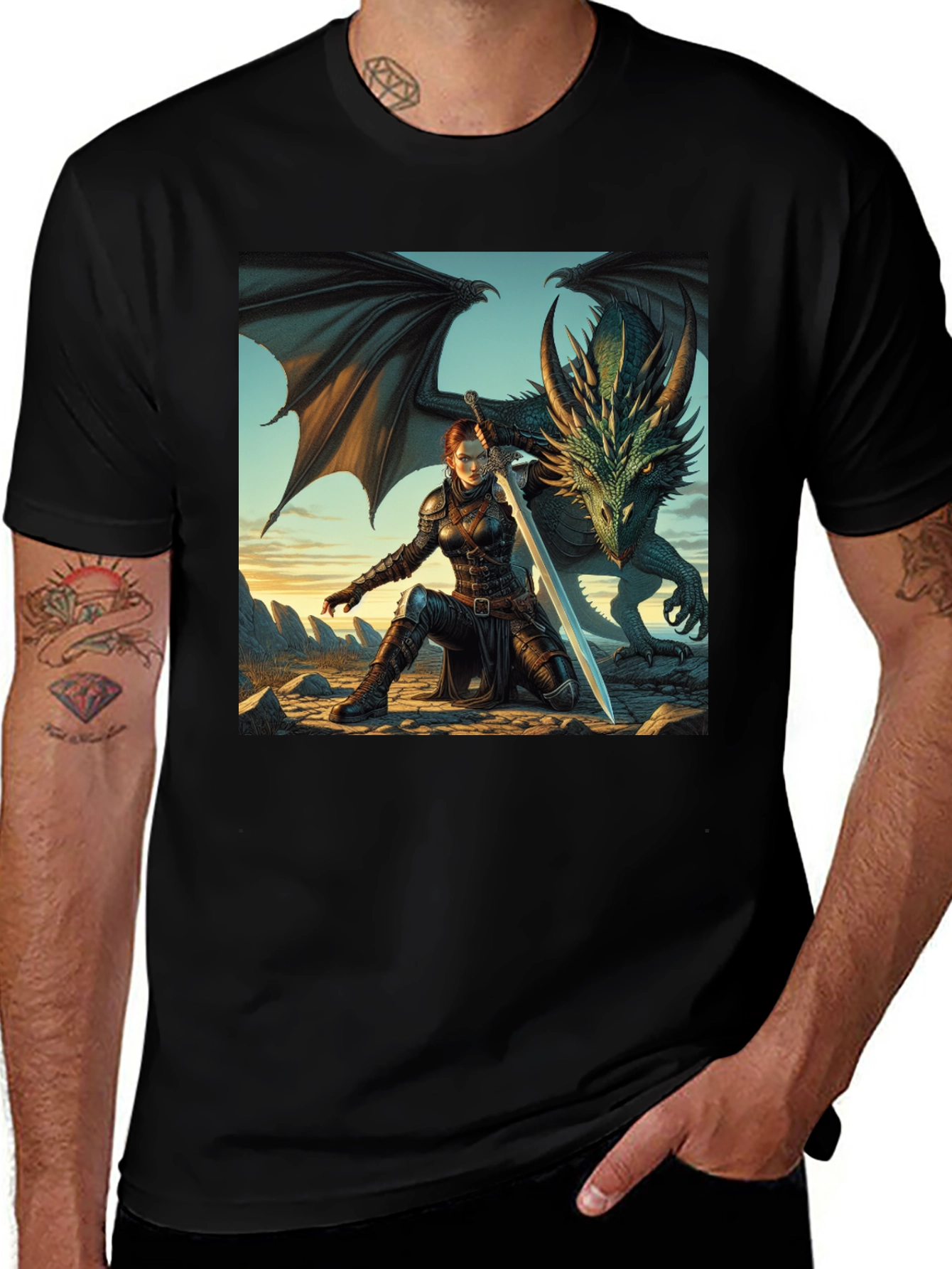 Variant 26 of Dragon Rider Graphic Tee - Black