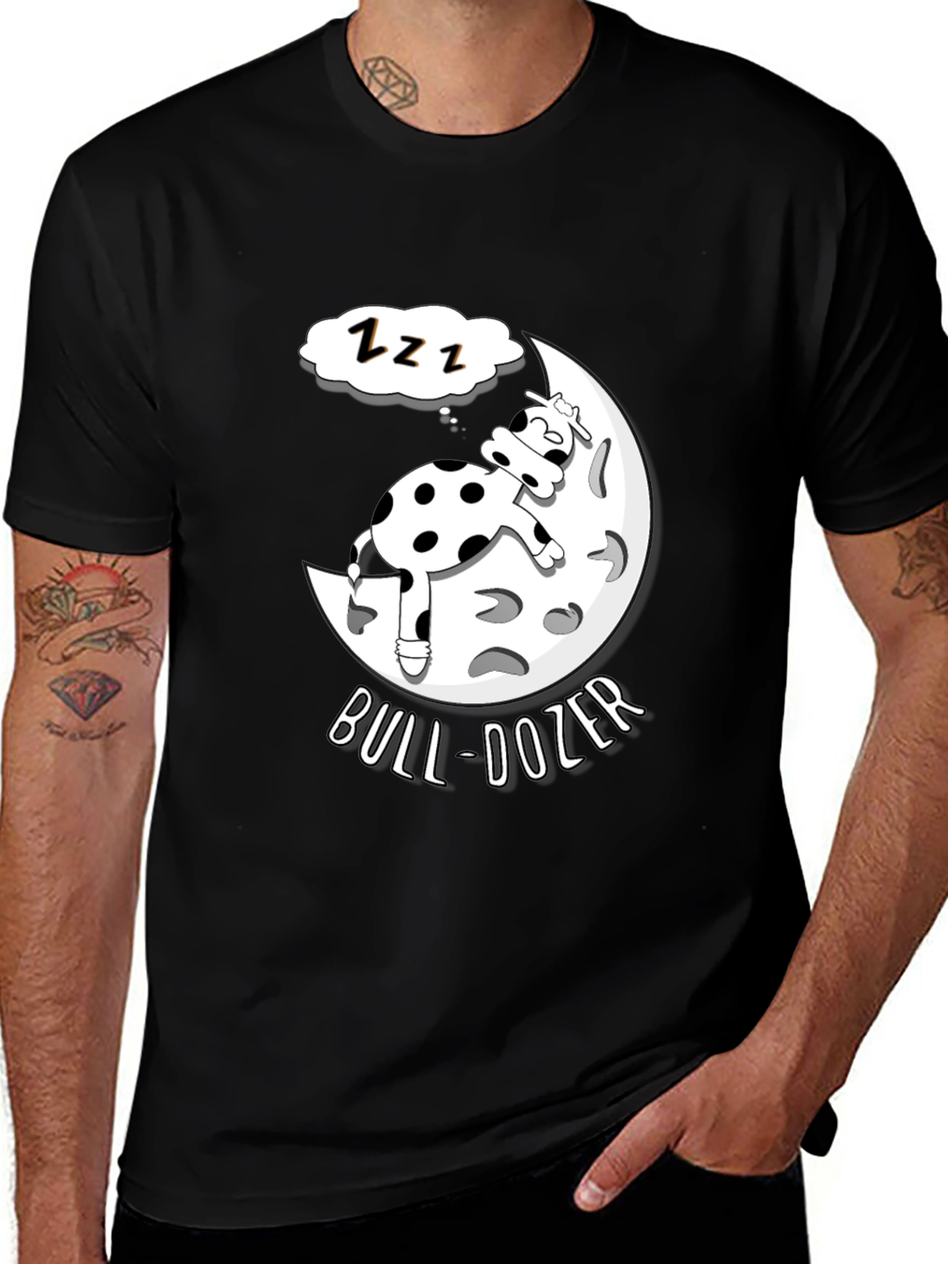 Variant 22 of Bull-Dozer T-Shirt: Funny Cow Moon Sleep Design