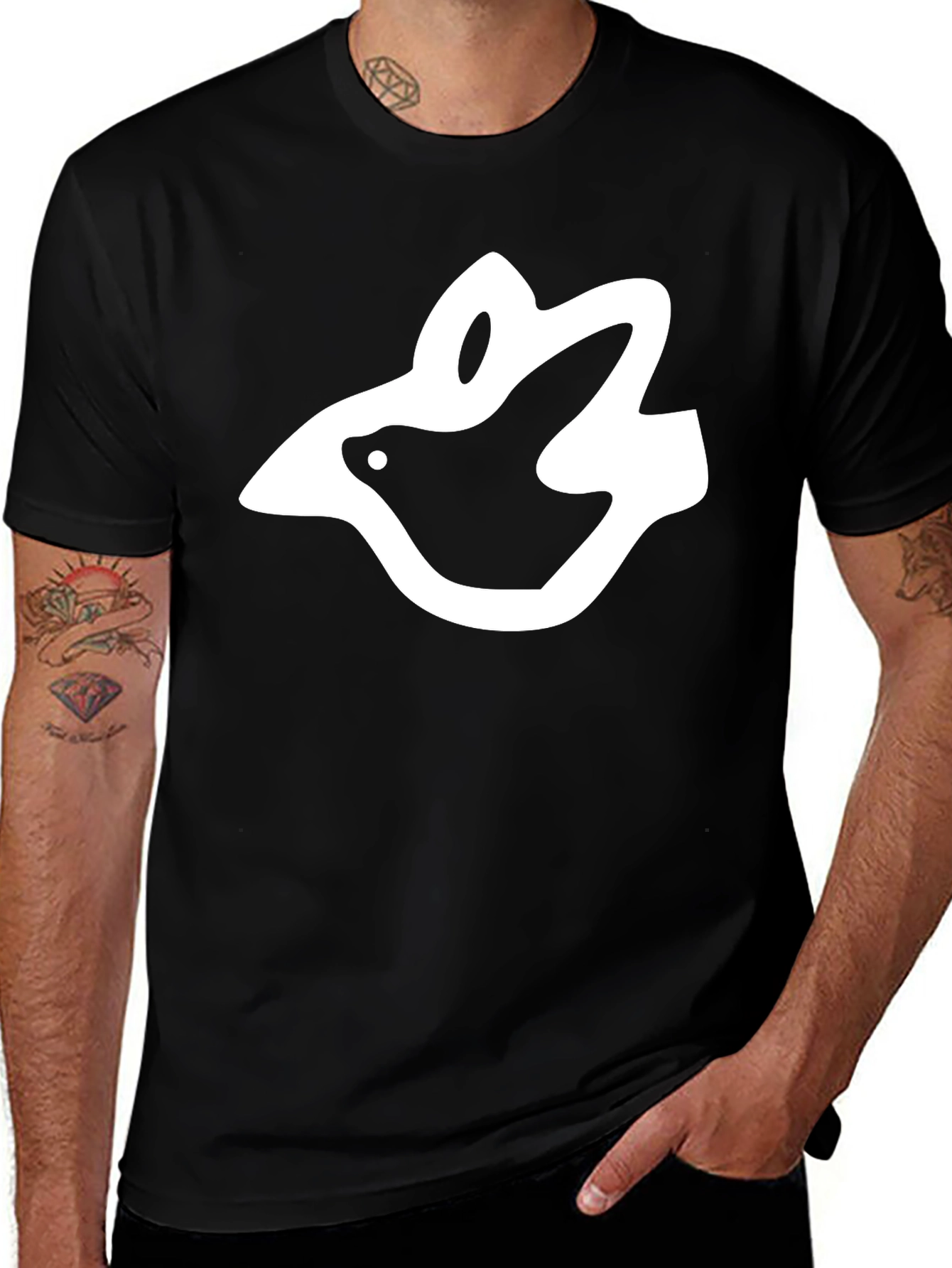 Variant 4 of Black T-Shirt with Abstract Bird Graphic