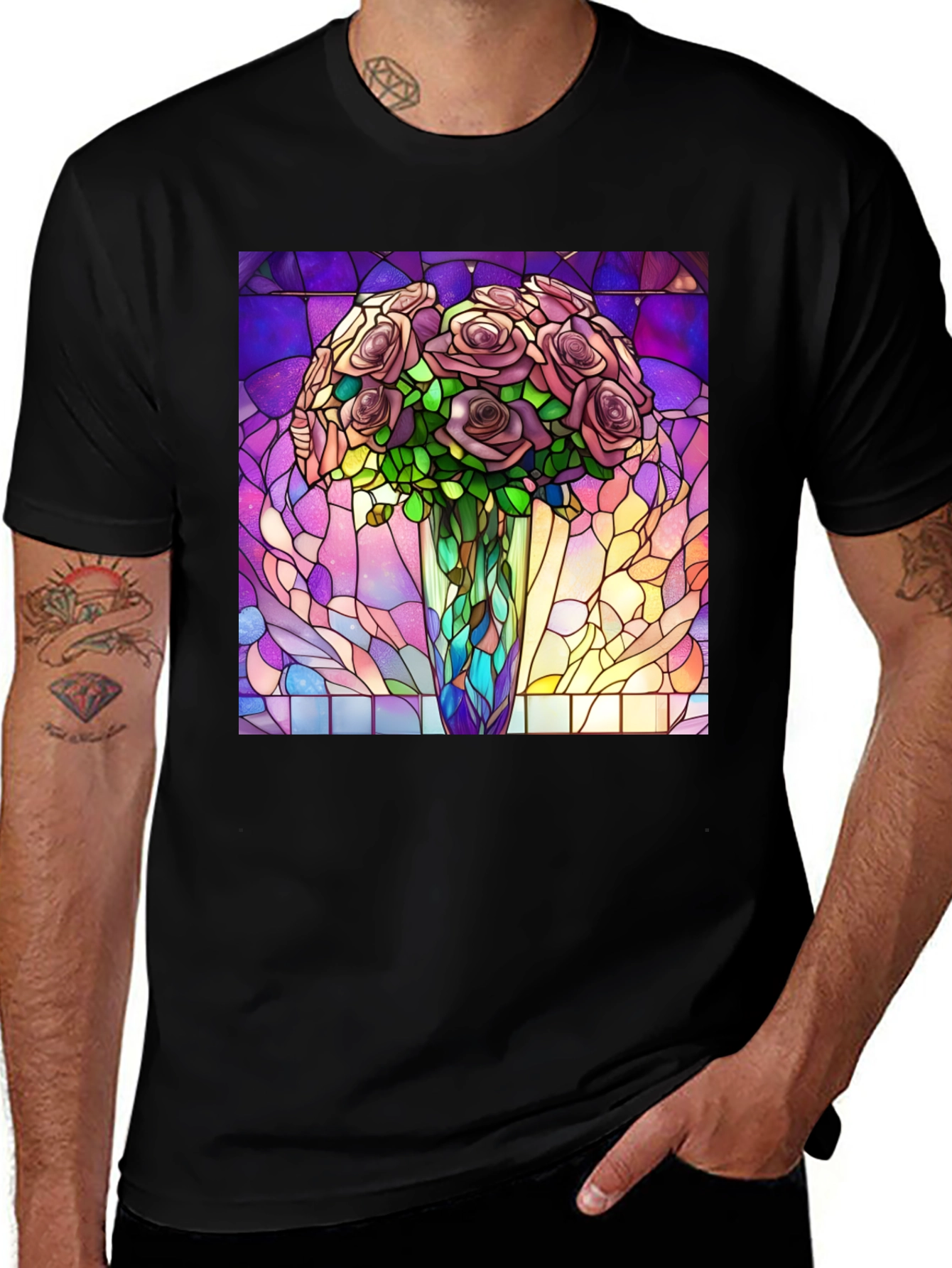 Variant 27 of Stained Glass Roses Graphic T-Shirt