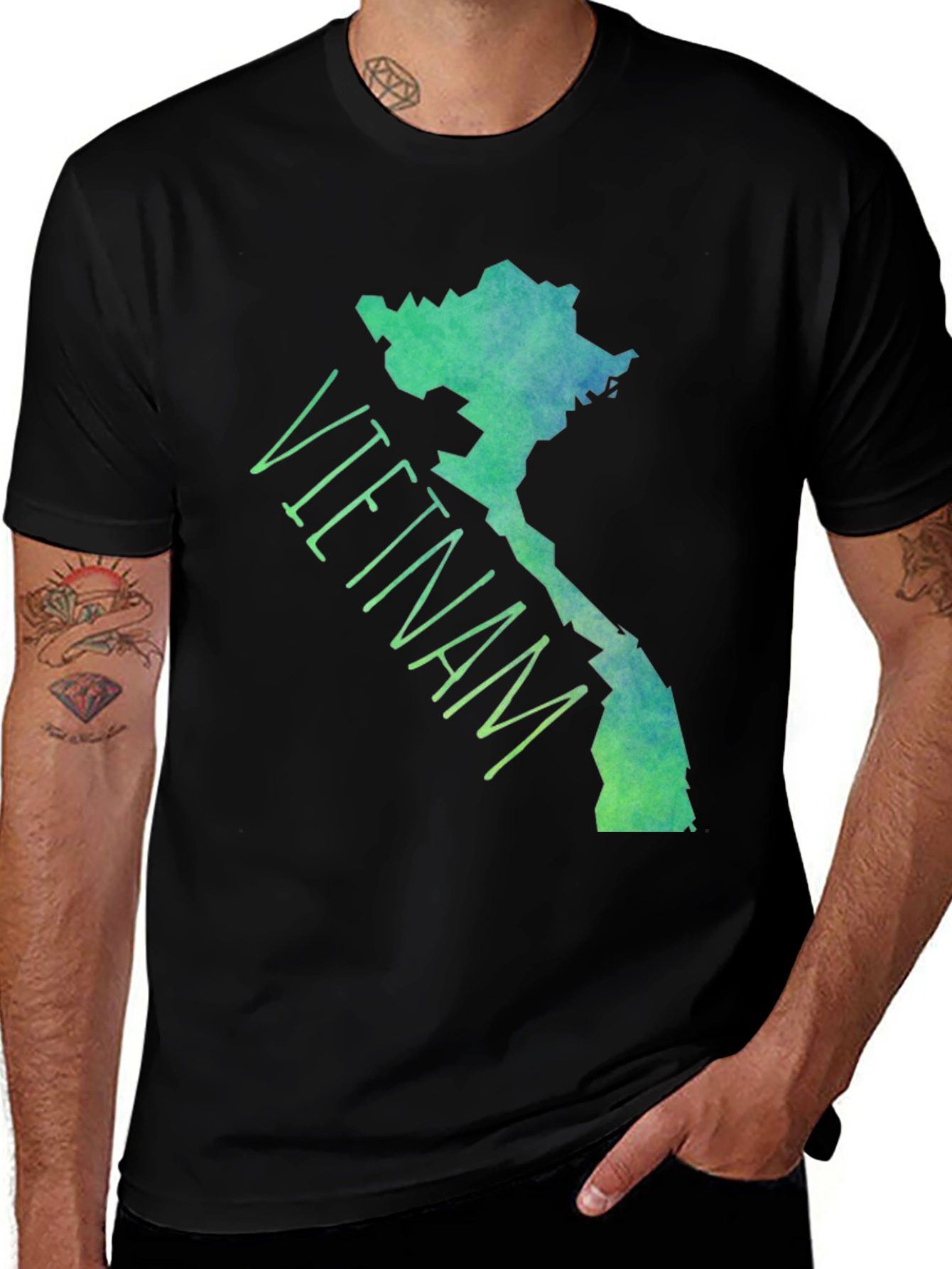 Vietnam Map T-Shirt - Green & Blue Watercolor Design