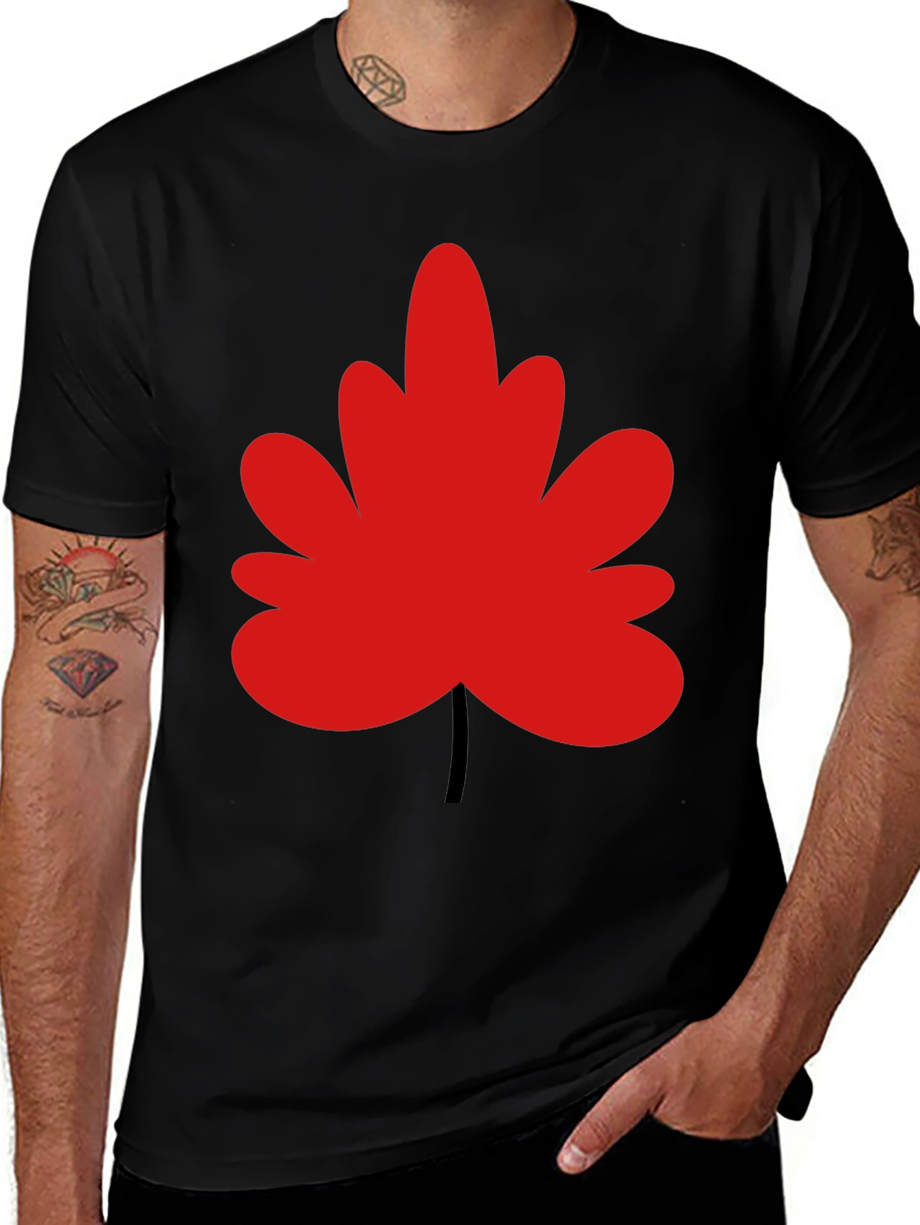 Red Leaf Graphic Black T-Shirt