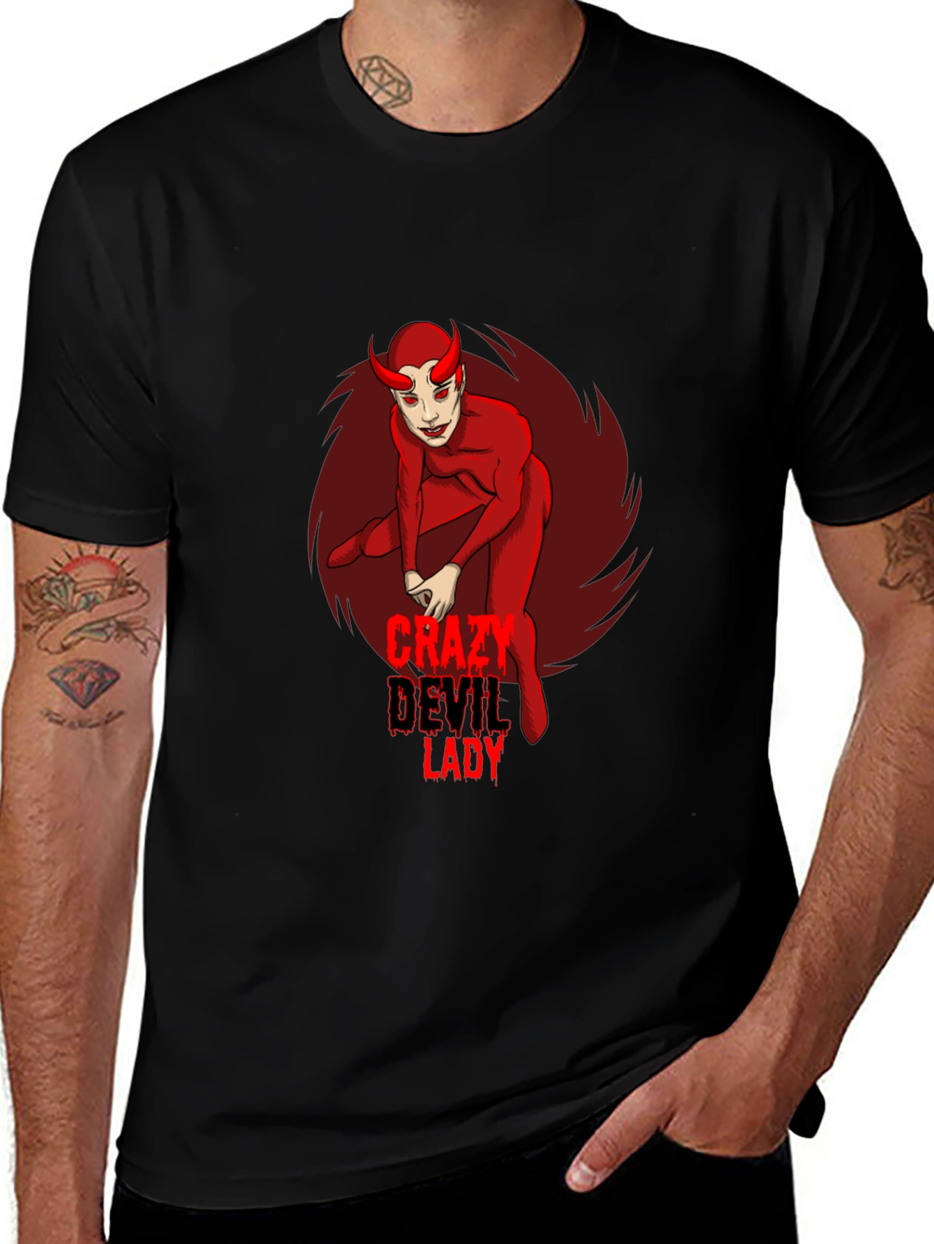 Crazy Devil Lady Graphic Tee - Black