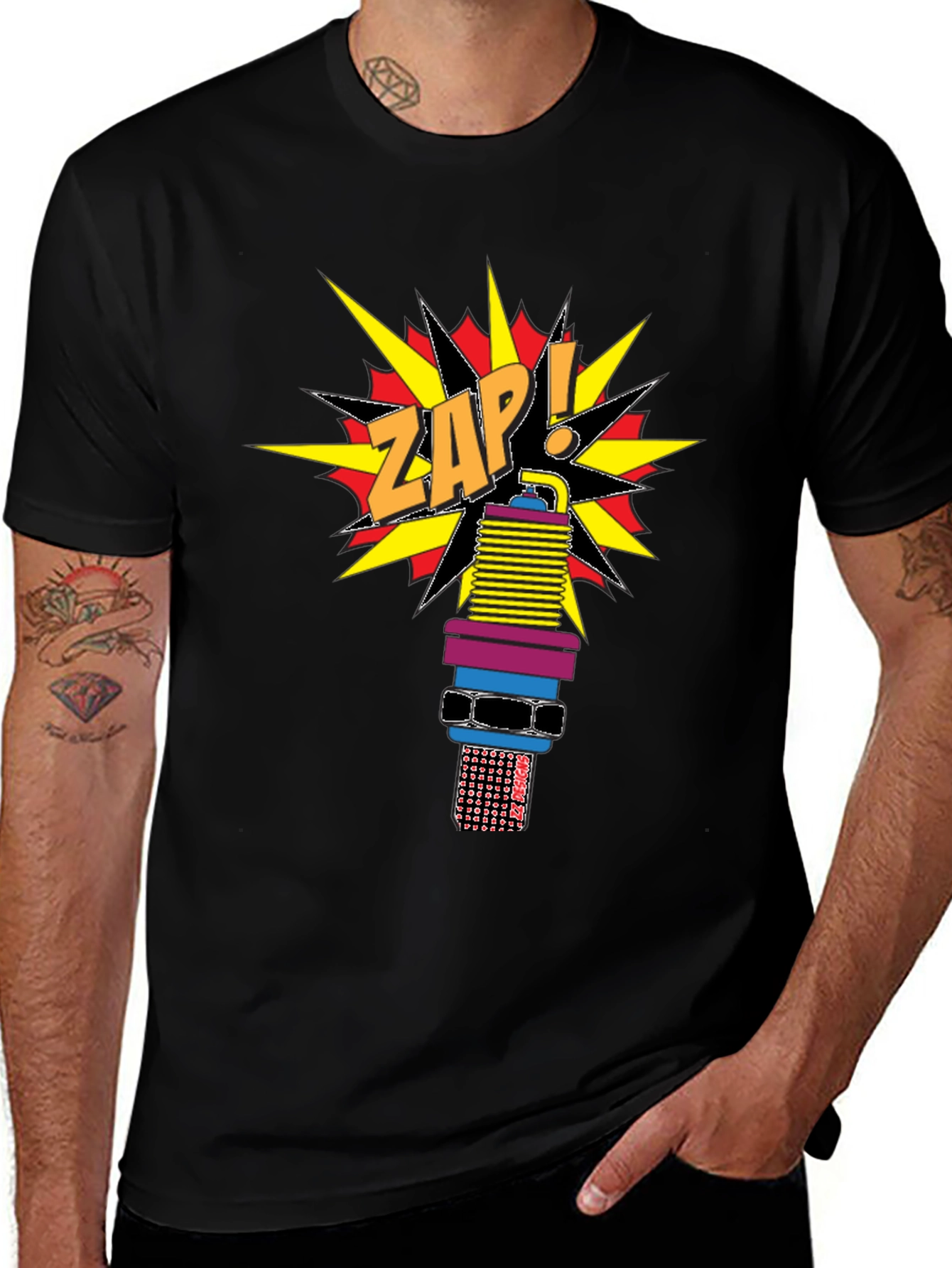 Variant 5 of ZAP! Graphic T-Shirt - Electric Spark Plug Design