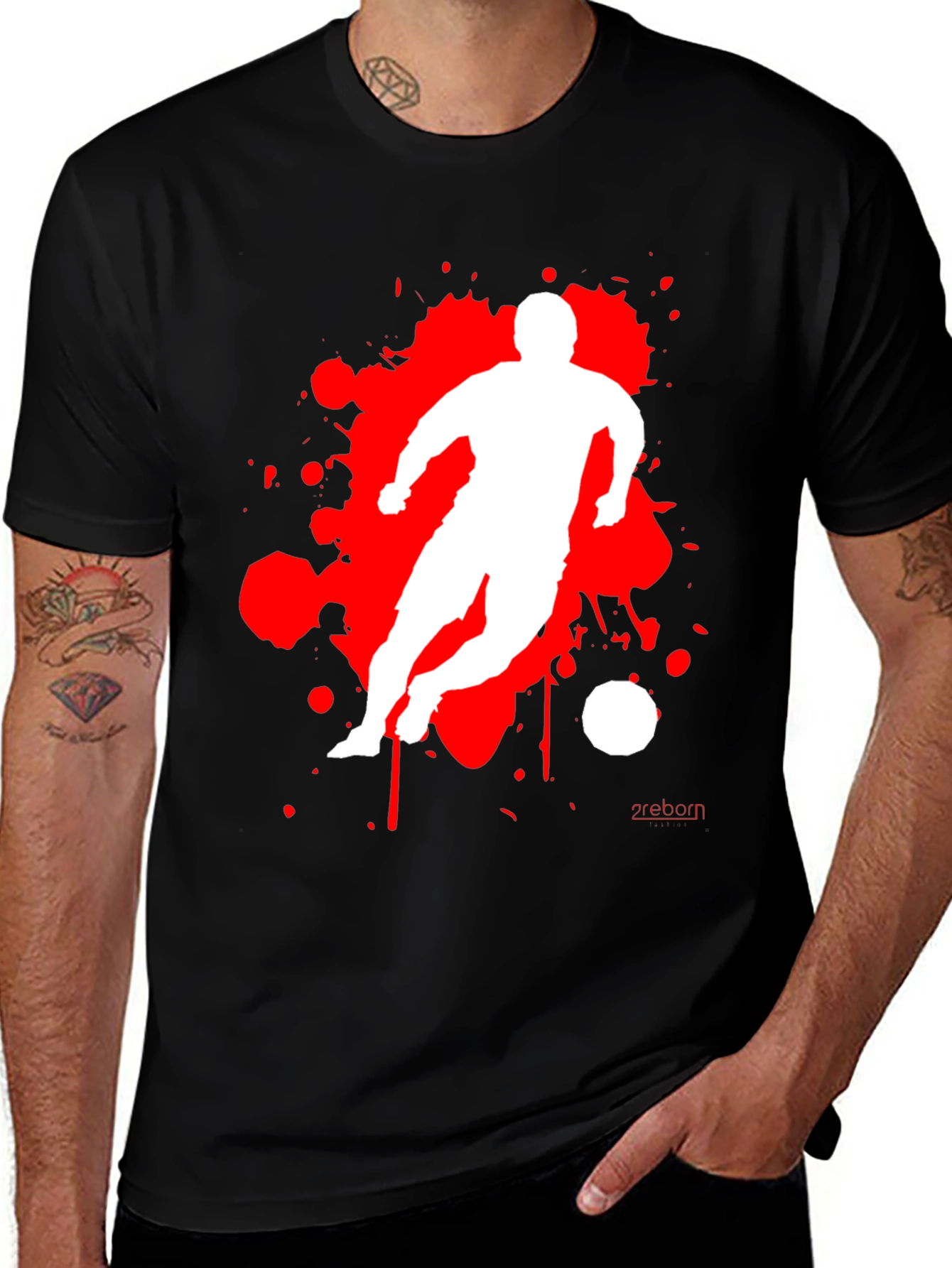 Variant 5 of Soccer Silhouette Graphic Tee - Black Cotton Blend Shirt