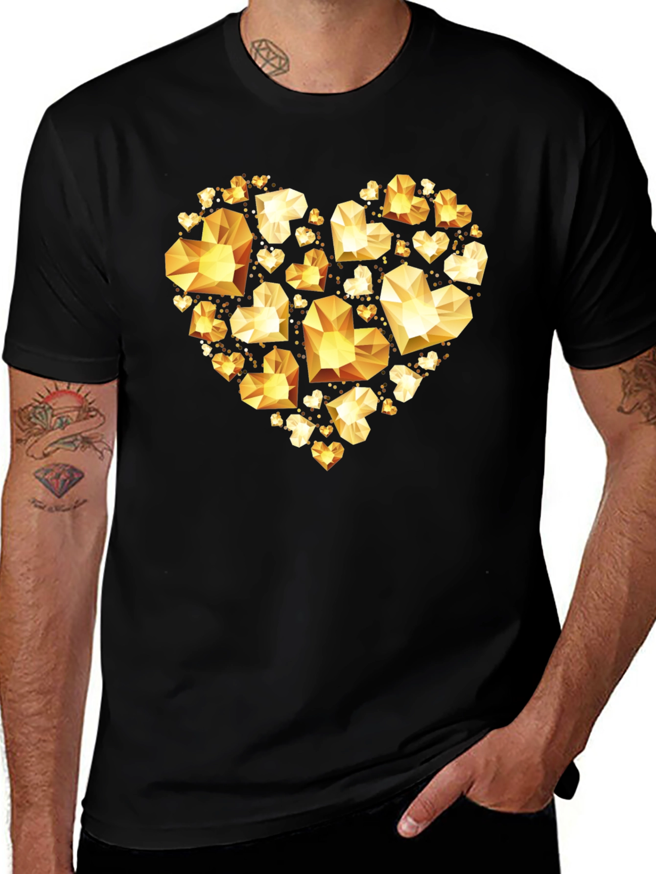 Variant 27 of Geometric Gold Heart Graphic Tee - Black Cotton