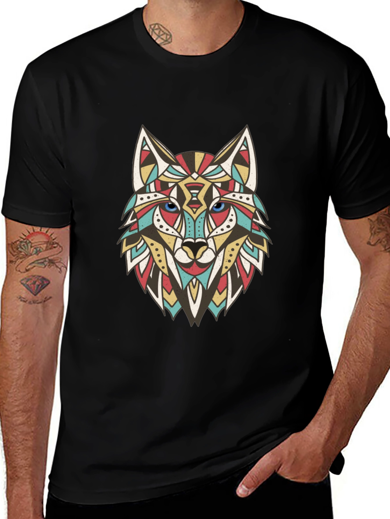 Variant 20 of Geometric Wolf Graphic T-Shirt - Black