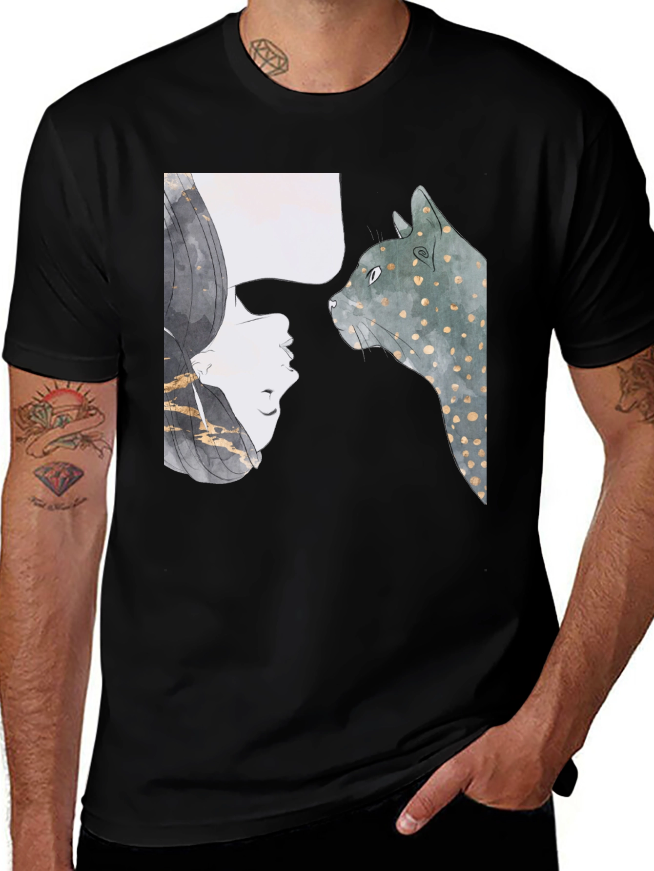 Variant 9 of Woman & Cat Black T-Shirt