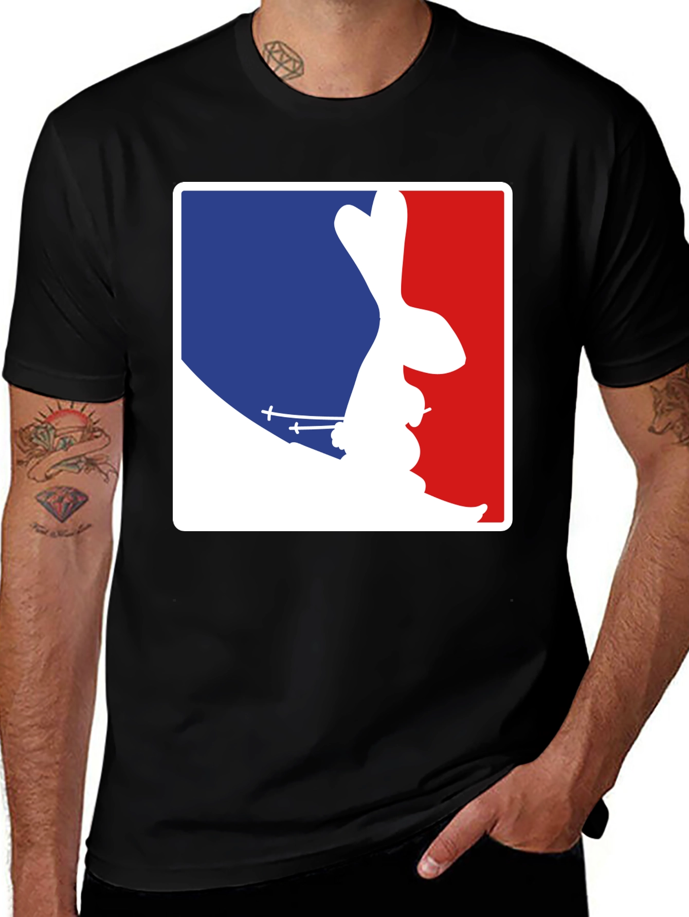 Variant 11 of Skiing Bunny Tee - Blue and Red Design