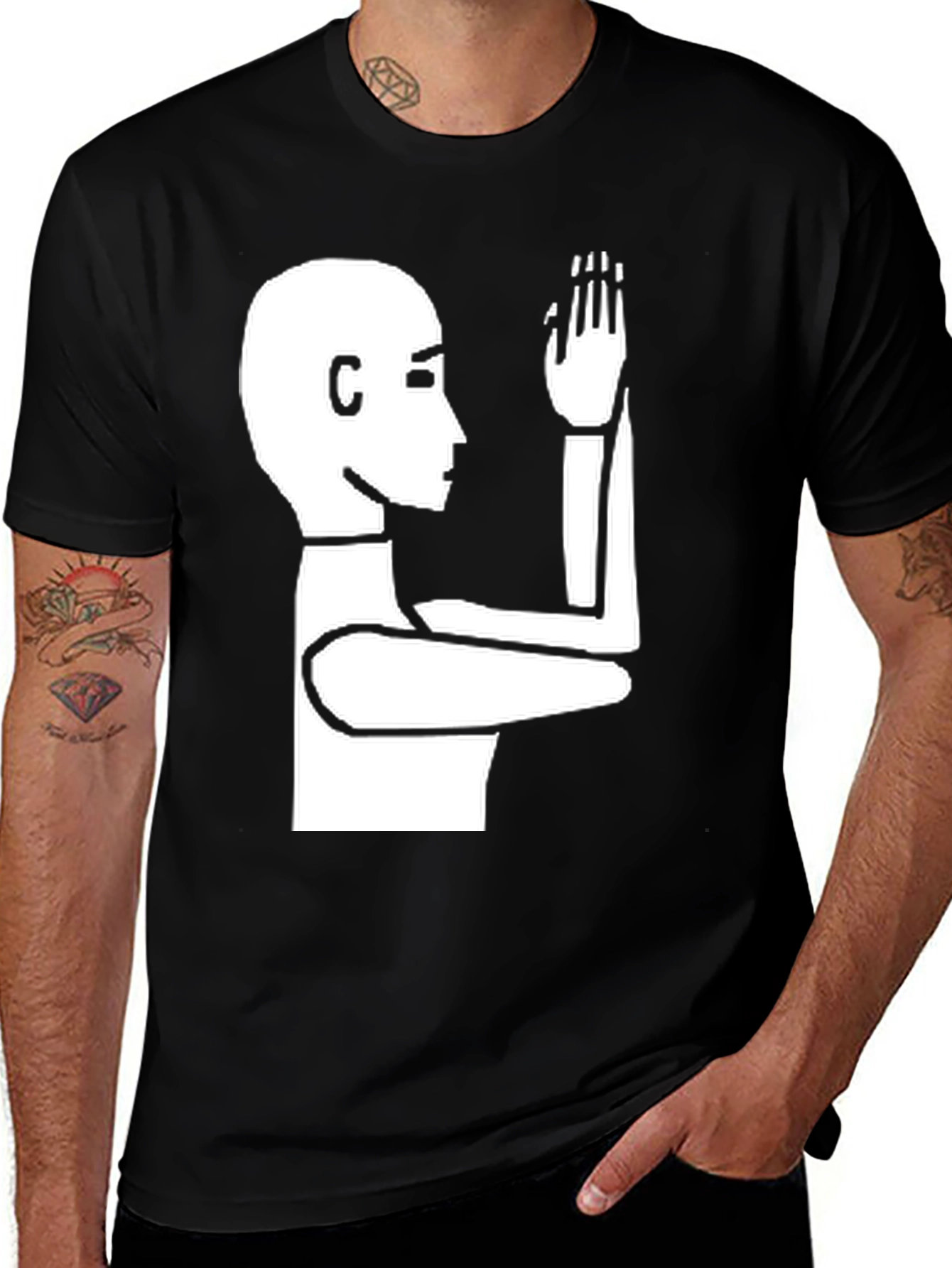 Variant 13 of Unique Graphic Tee: Stick Figure Raising Hand