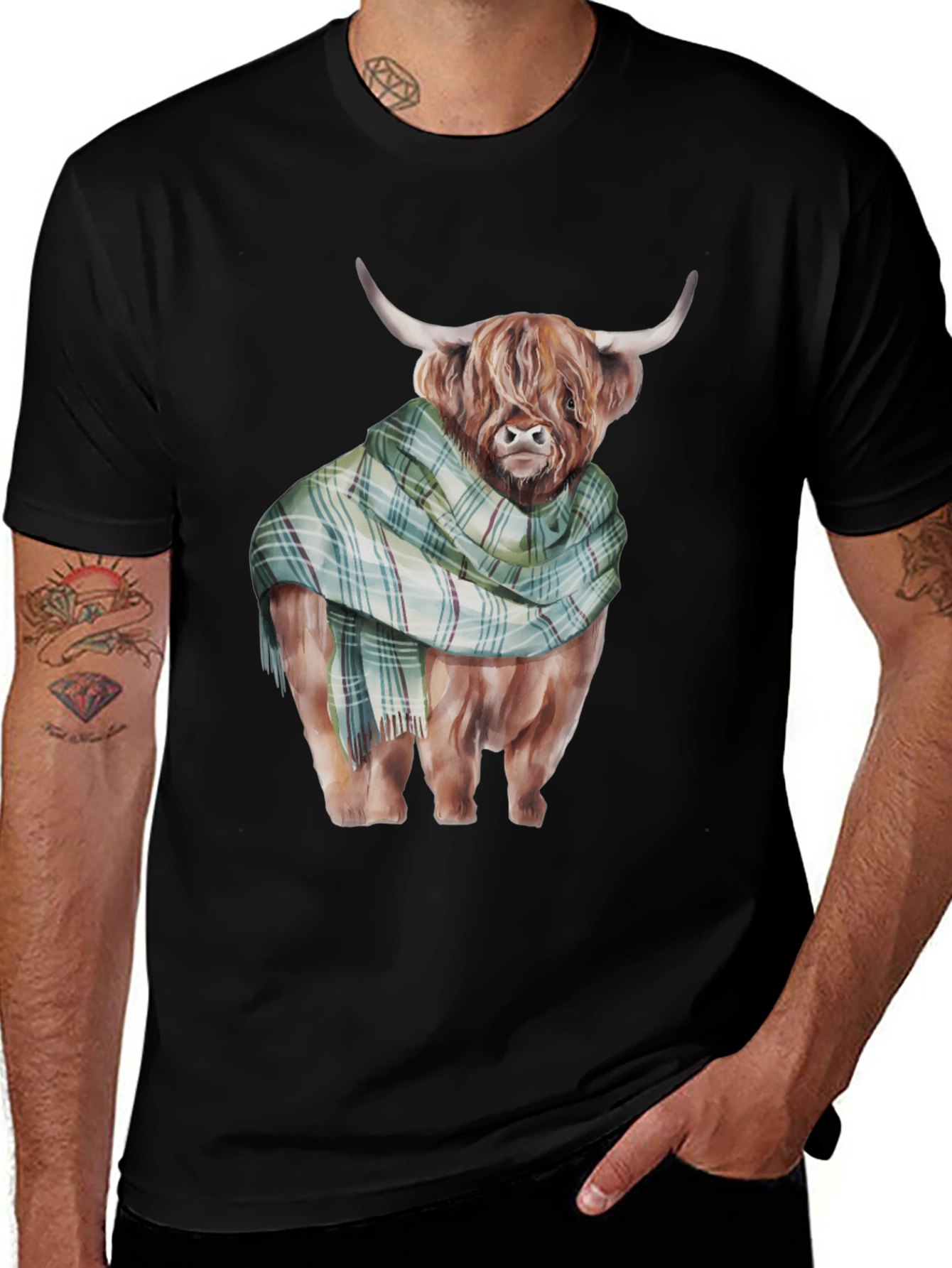 Variant 21 of Highland Cow Plaid Scarf T-Shirt
