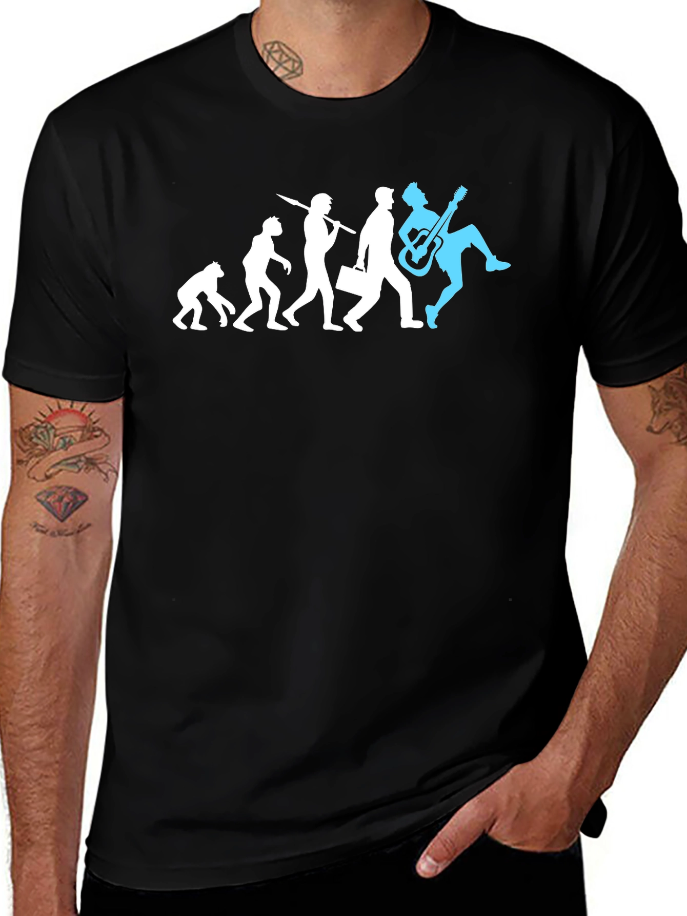 Black Evolution of Rock T-Shirt - Funny Musician Tee main image