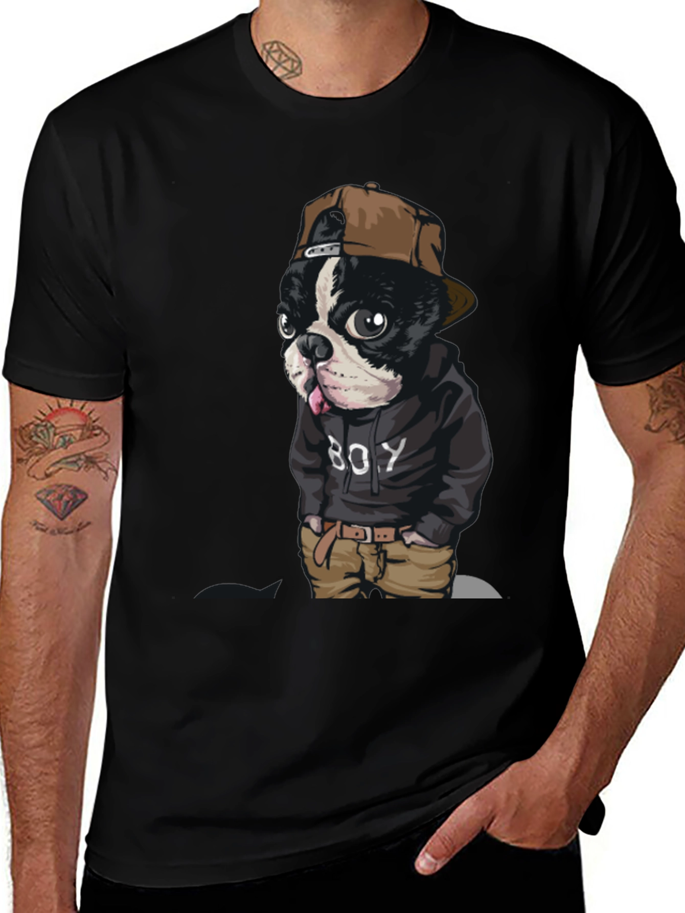 Variant 14 of Dog 'Boy' Graphic Print Black T-Shirt