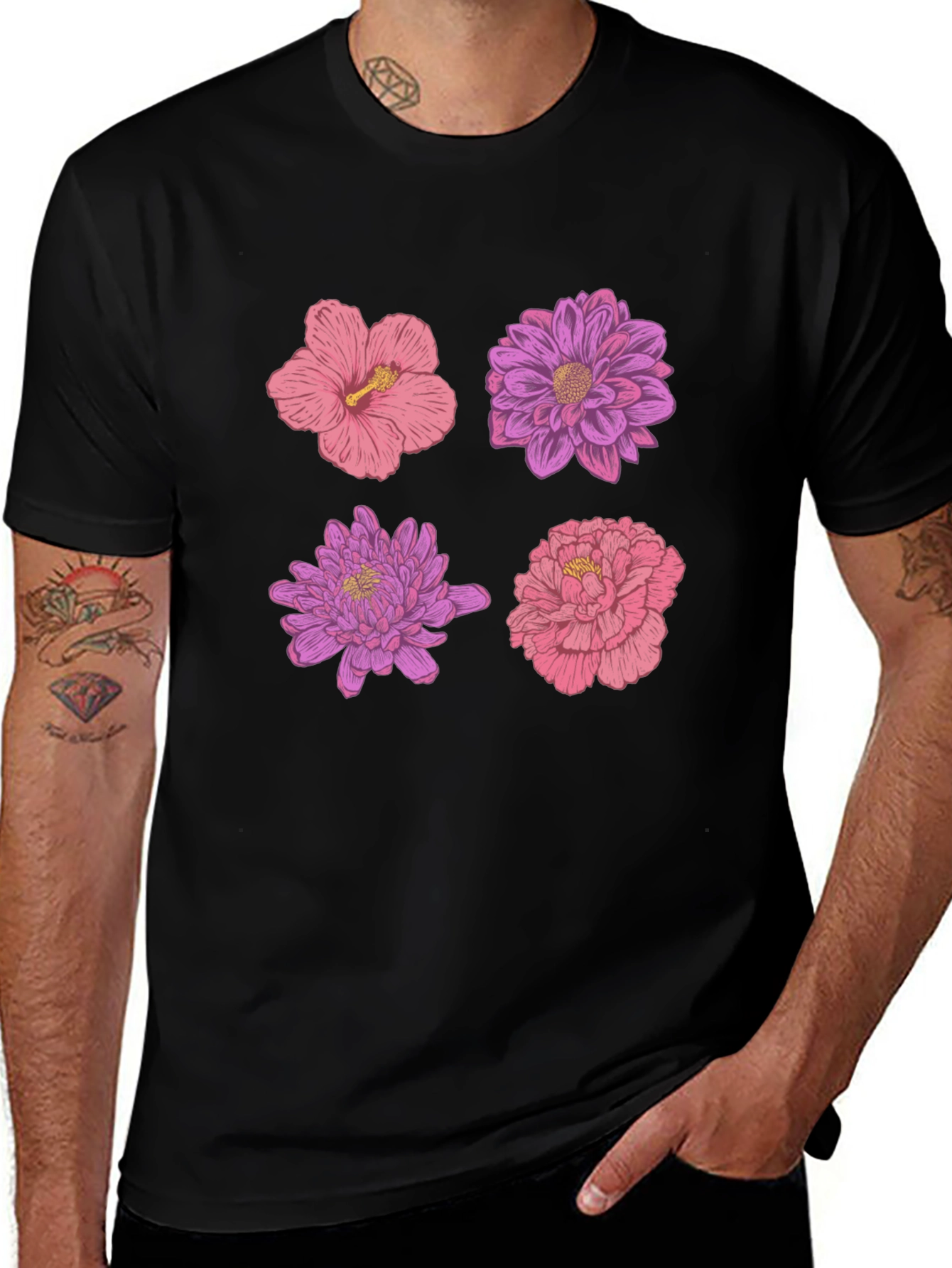 Variant 16 of Floral Graphic Print Black T-Shirt