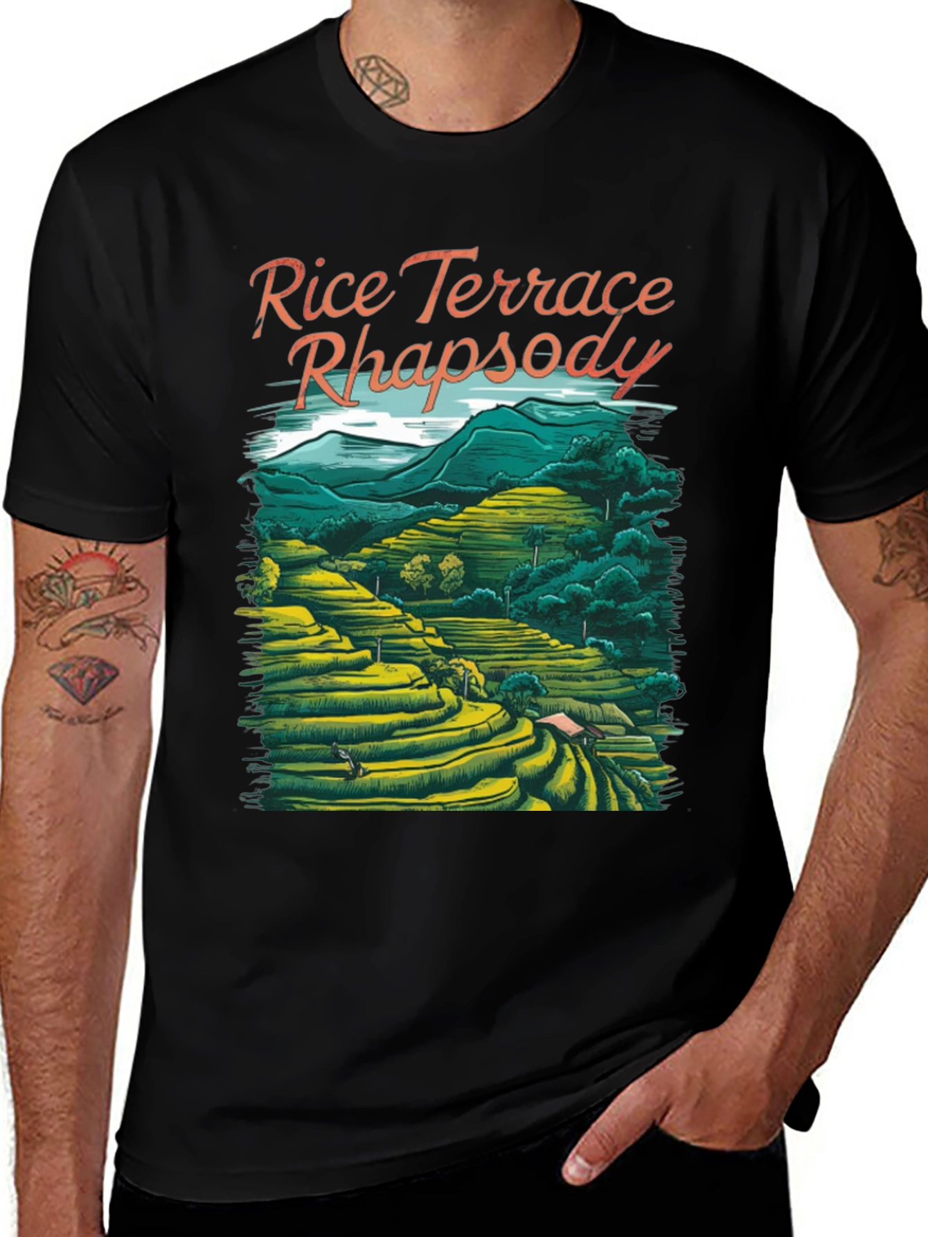 Variant 19 of Rice Terrace Rhapsody Black Graphic Tee