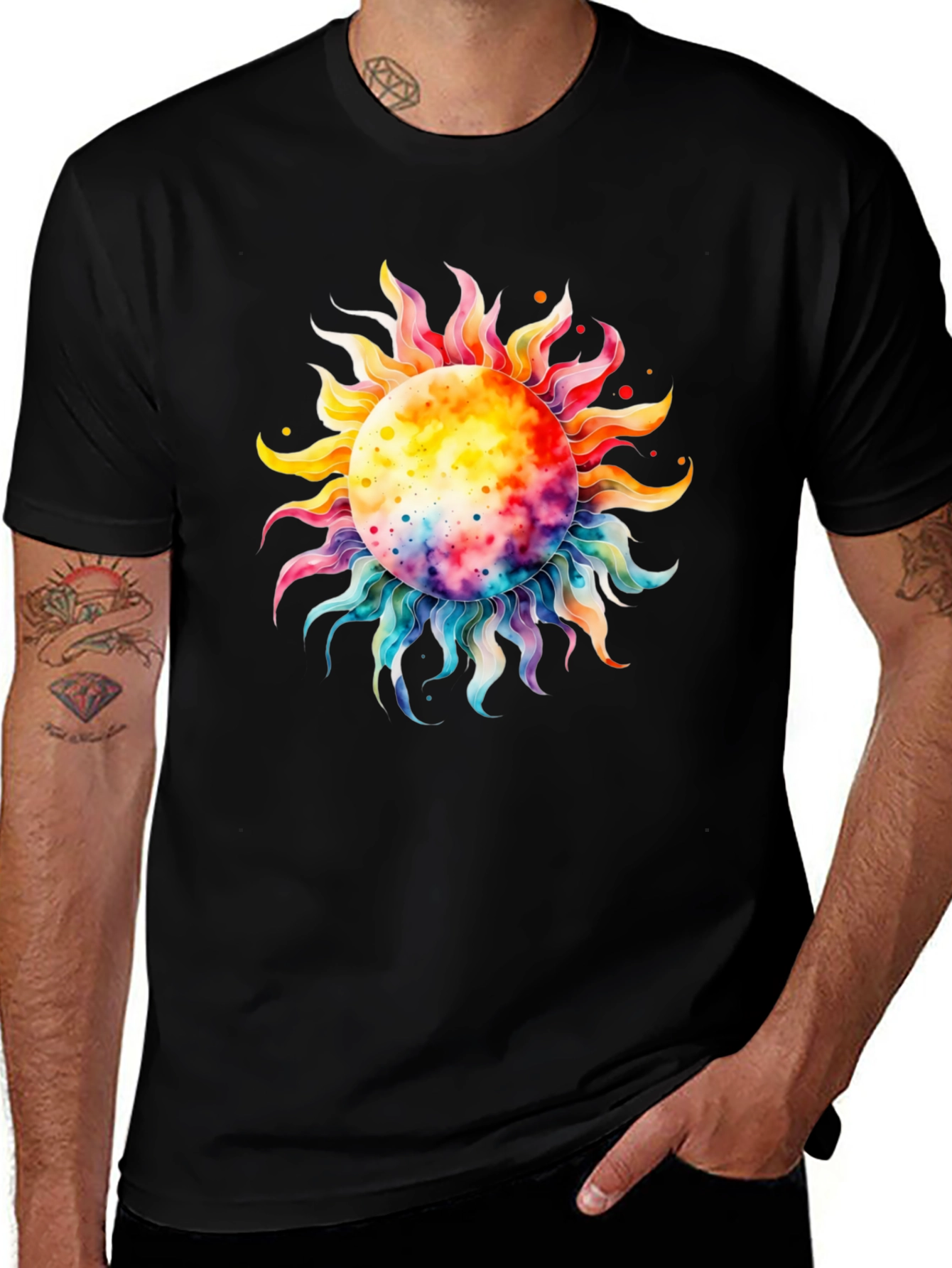 Variant 7 of Colorful Sun Graphic Black T-Shirt