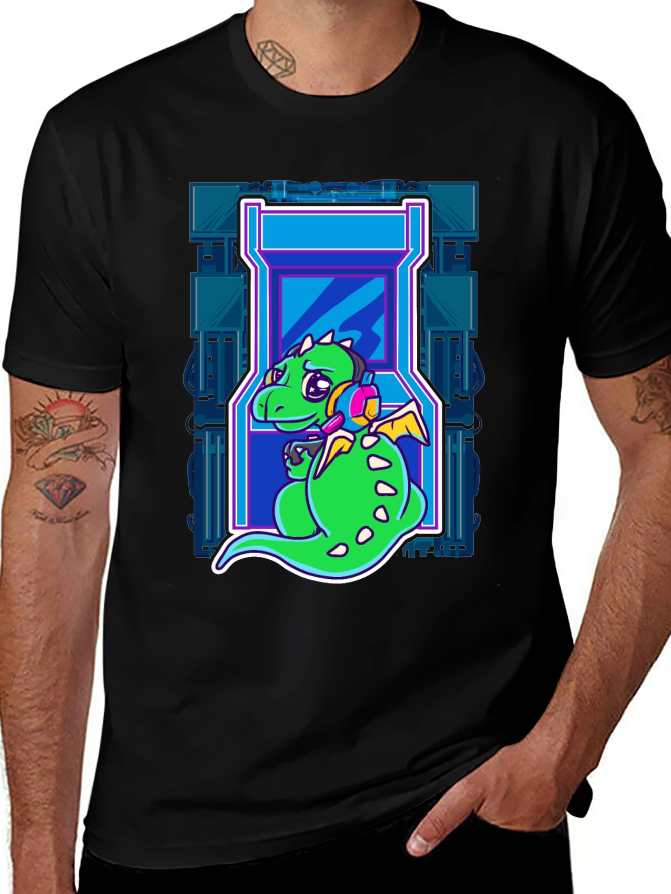 Variant 23 of Gamer Dragon T-Shirt - Retro Arcade Style