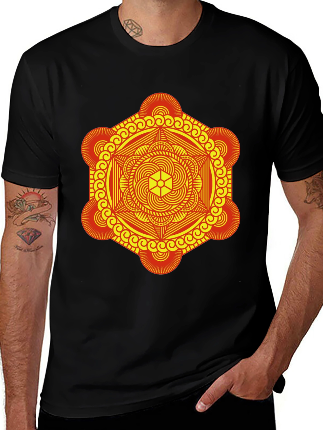 Variant 30 of Geometric Mandala Graphic Black T-Shirt