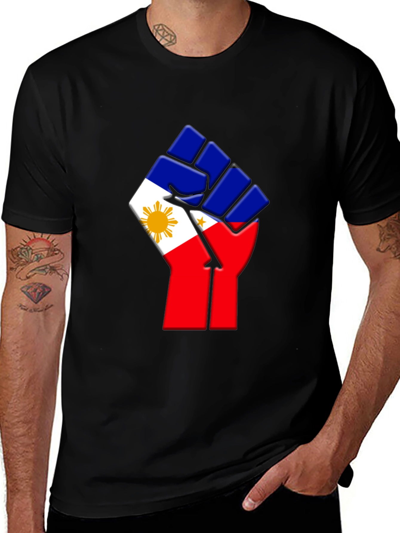 Philippine Flag Fist T-Shirt - Black