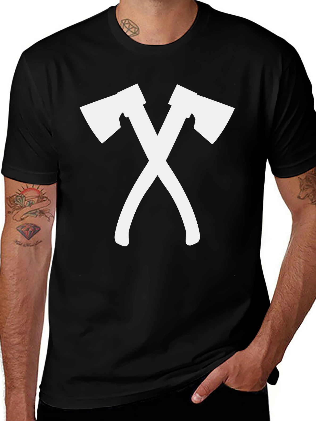 Variant 6 of Crossed Axes Graphic Tee - Black Cotton Lumberjack Shirt
