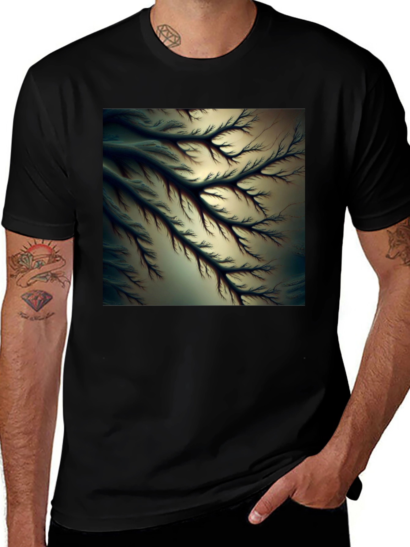 Variant 22 of Abstract Fractal Tree Black Tee - Modern Graphic T-Shirt