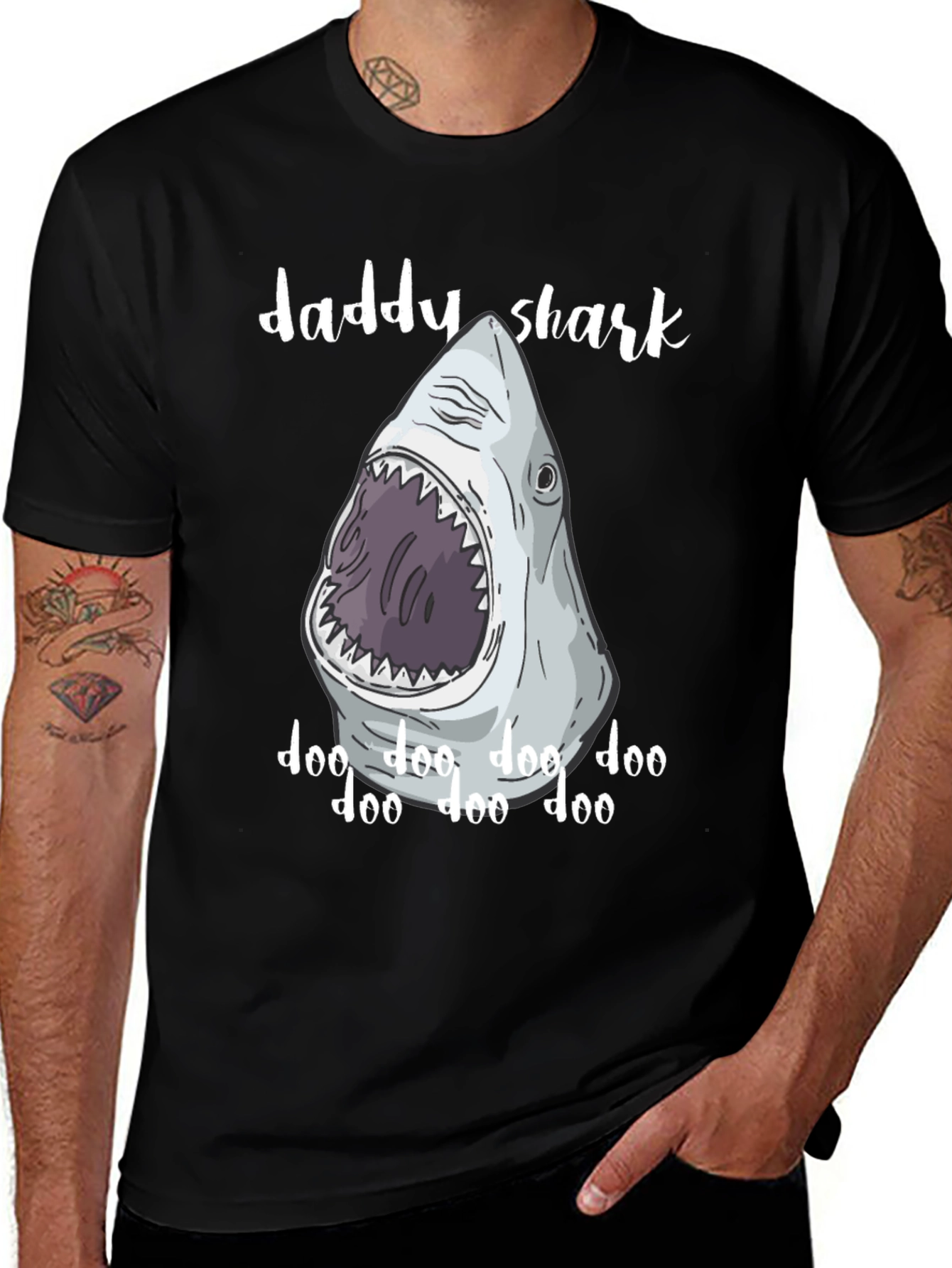Variant 22 of Daddy Shark Graphic T-Shirt - Black Crew Neck Tee