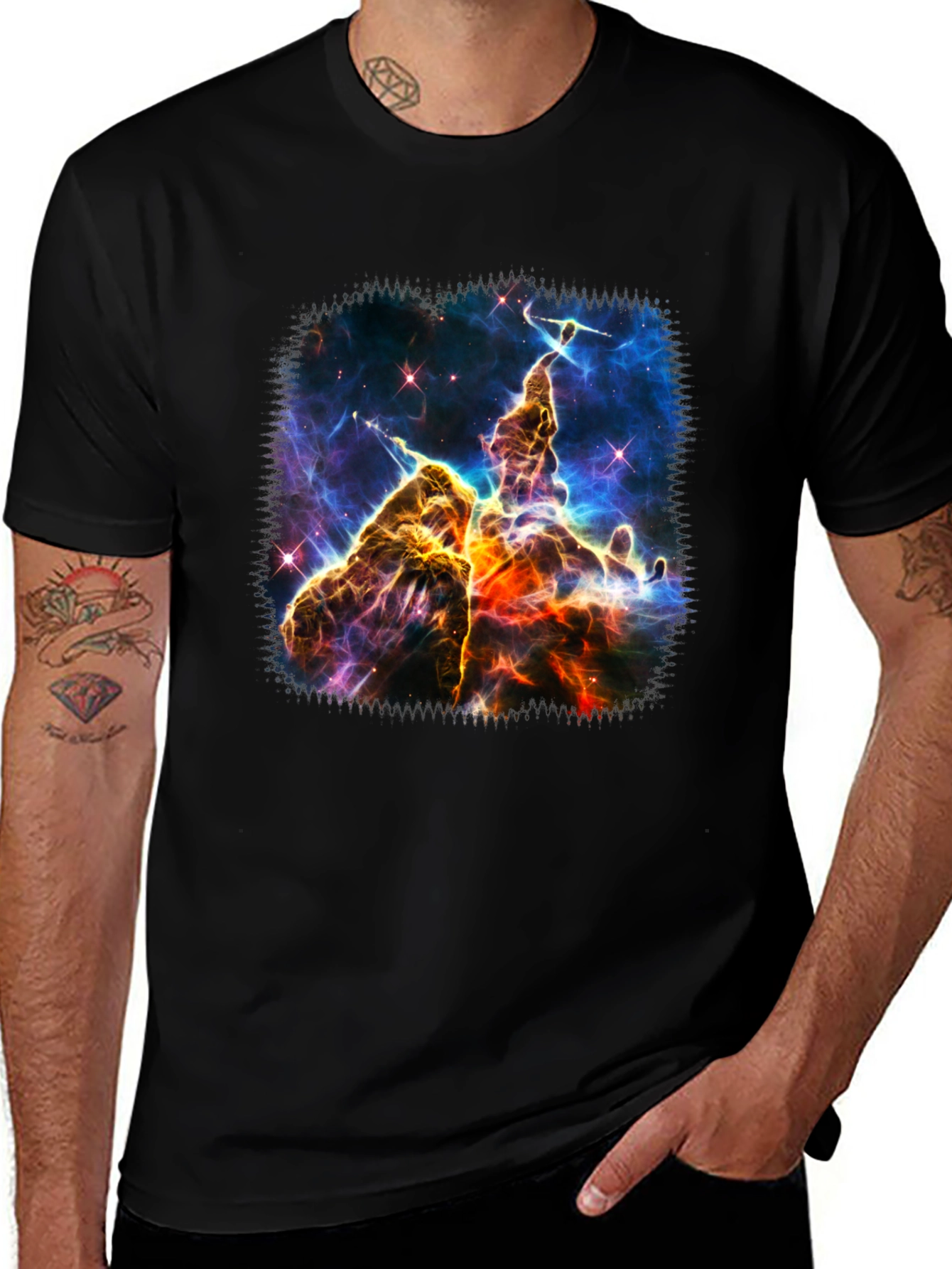 Variant 11 of Nebula Print Black Crew Neck T-Shirt