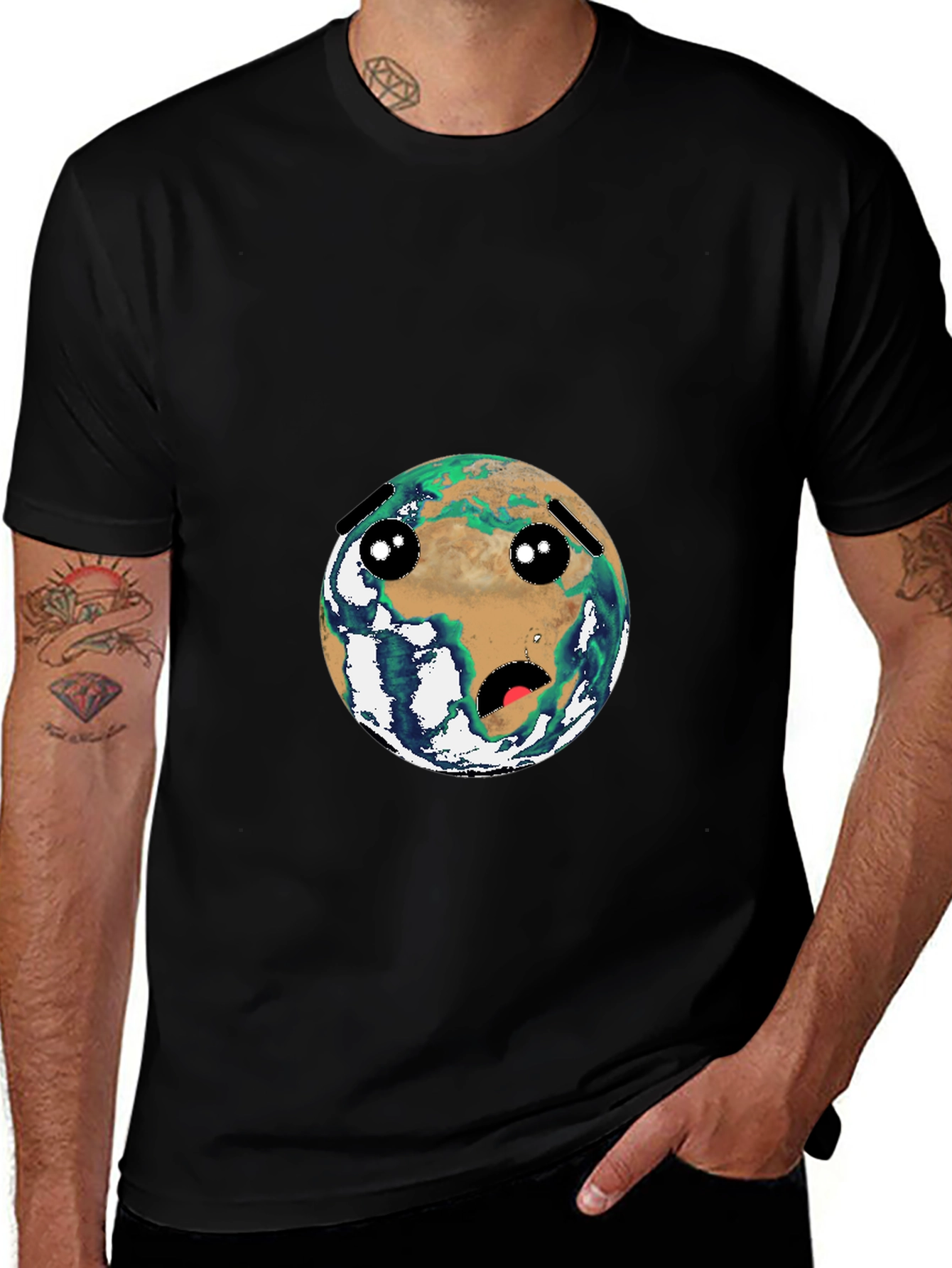 Variant 20 of Earth with Face Black T-Shirt