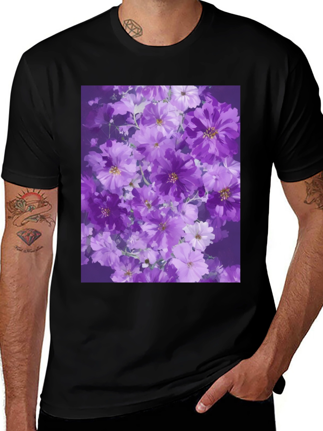 Variant 14 of Floral Print Black T-Shirt