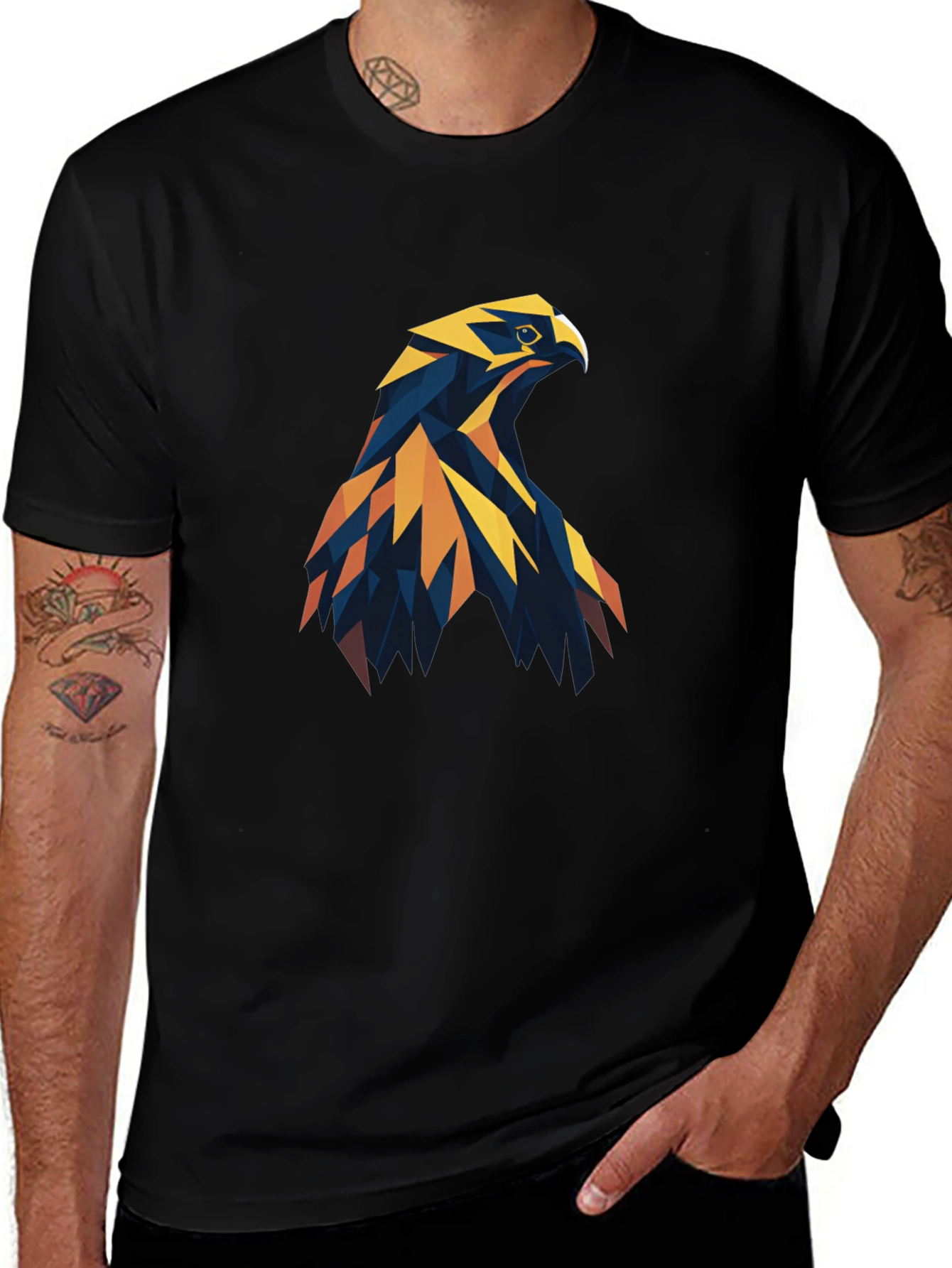Geometric Eagle Graphic Tee - Stylish Men's Black T-Shirt