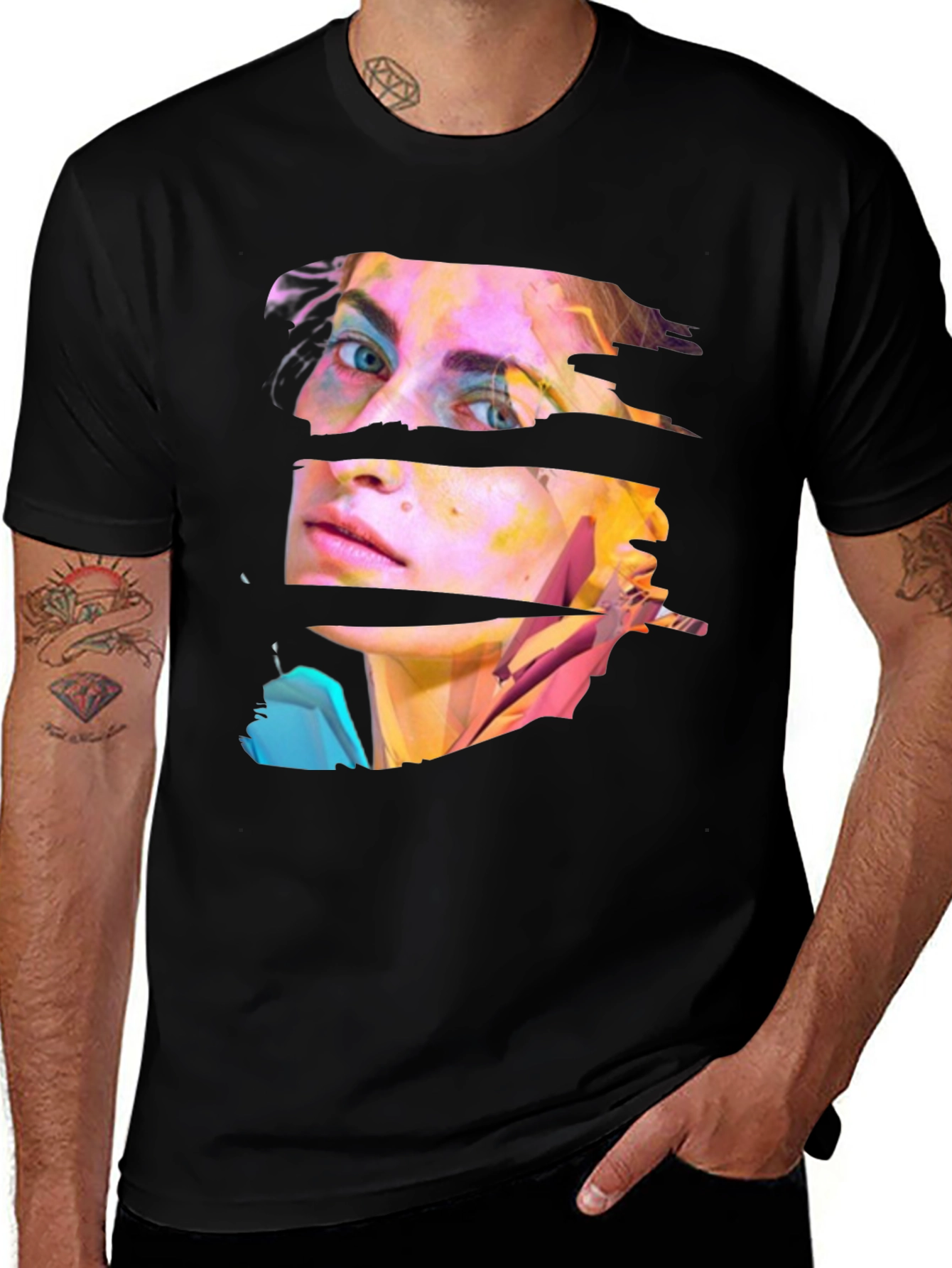 Abstract Face Graphic Black Tee