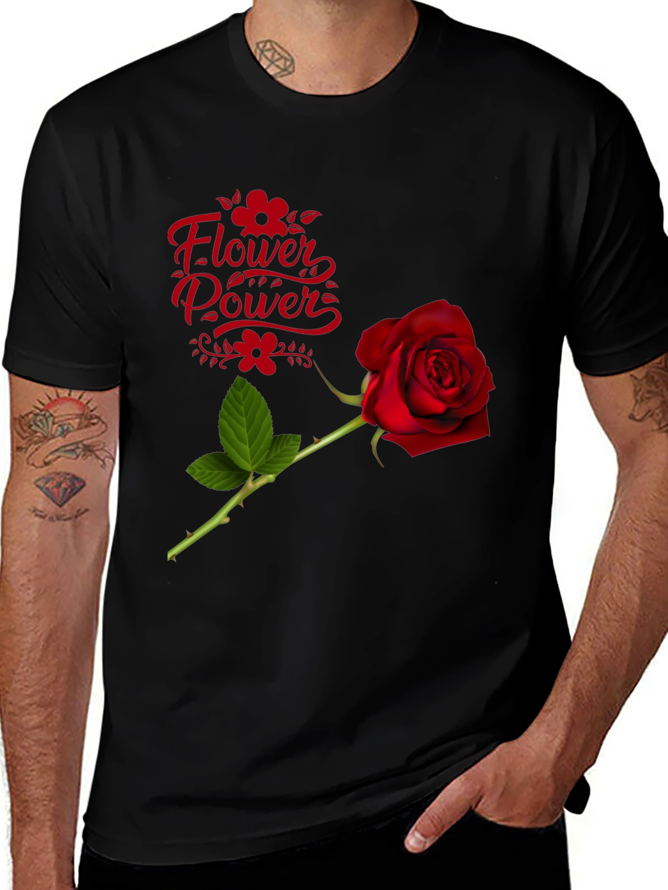Variant 6 of Flower Power Rose Graphic Black T-Shirt