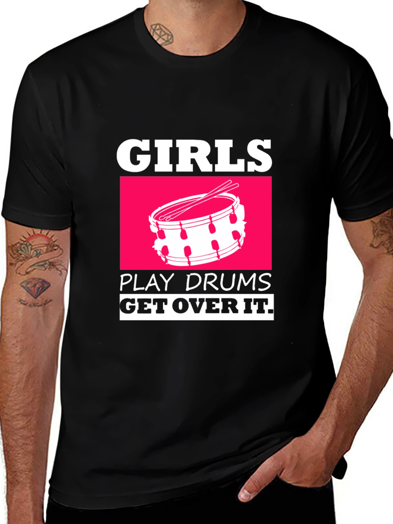 Variant 3 of Girls Play Drums T-Shirt - Get Over It Funny Tee