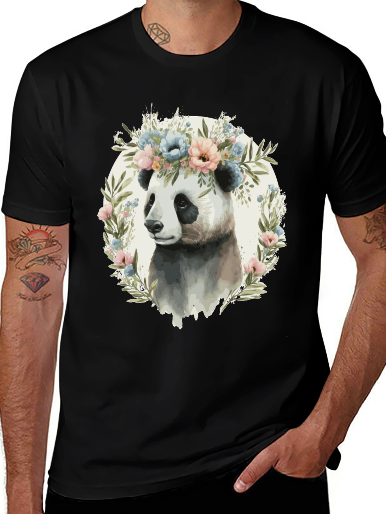 Variant 21 of Panda Floral Crown T-Shirt - Unisex Fashion Tee
