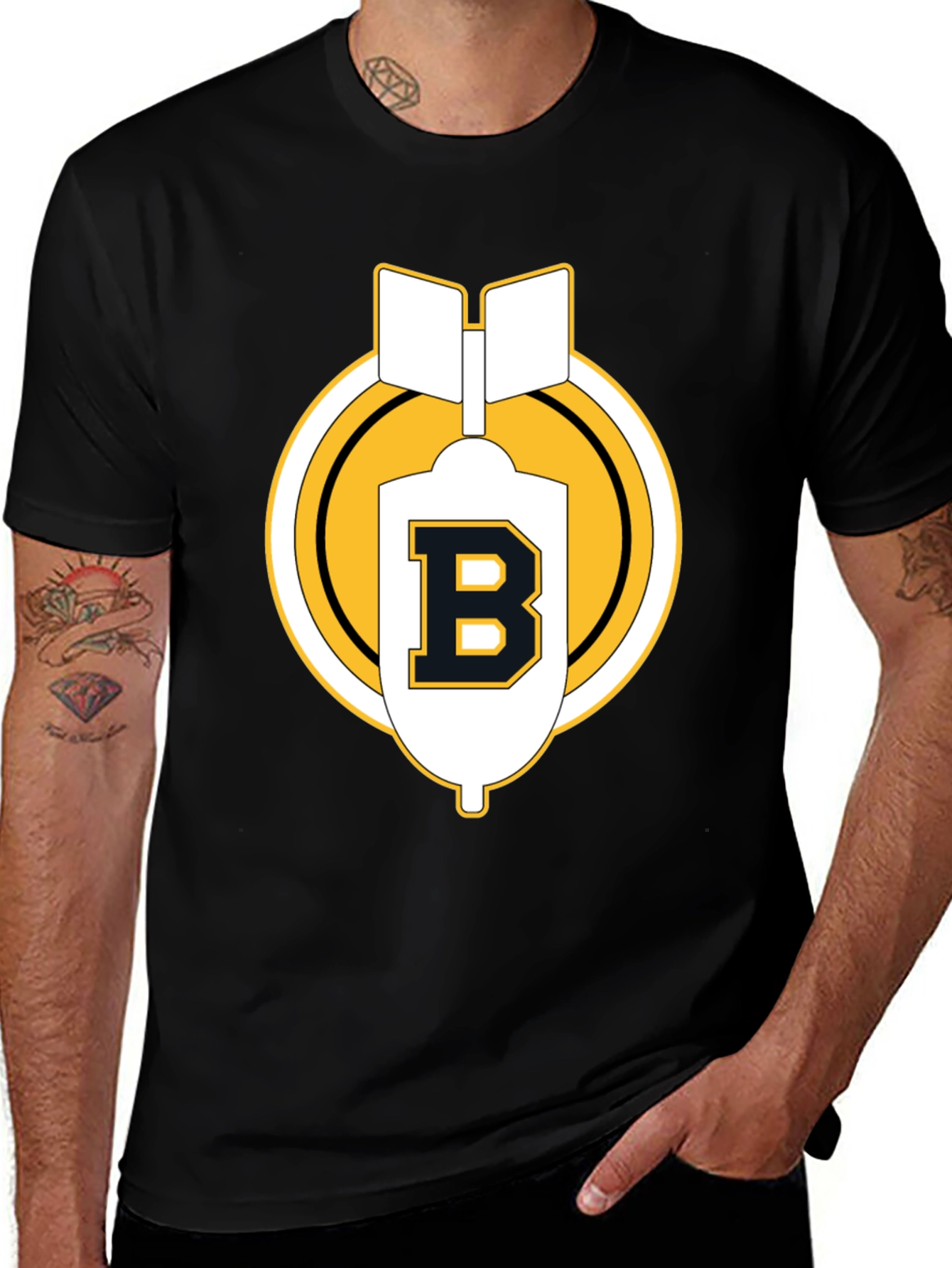 Variant 18 of Black Tee with B Letter Bomb Graphic