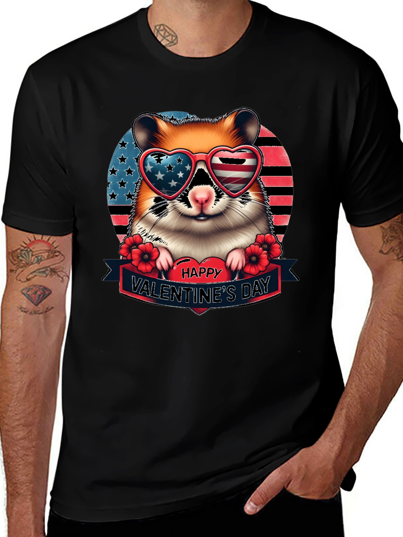 Variant 24 of Hamster USA Flag Heart Glasses Valentine's Day T-Shirt
