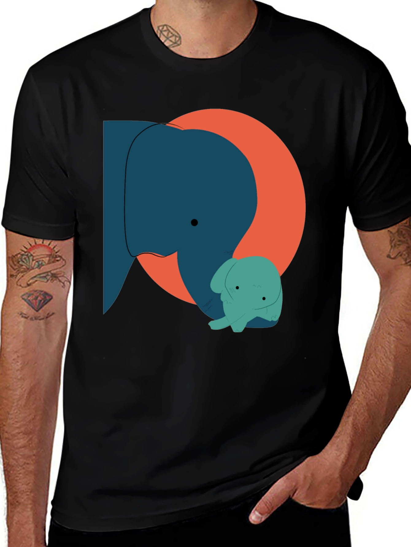 Variant 4 of Elephant & Calf Graphic Tee - Black Cotton Blend