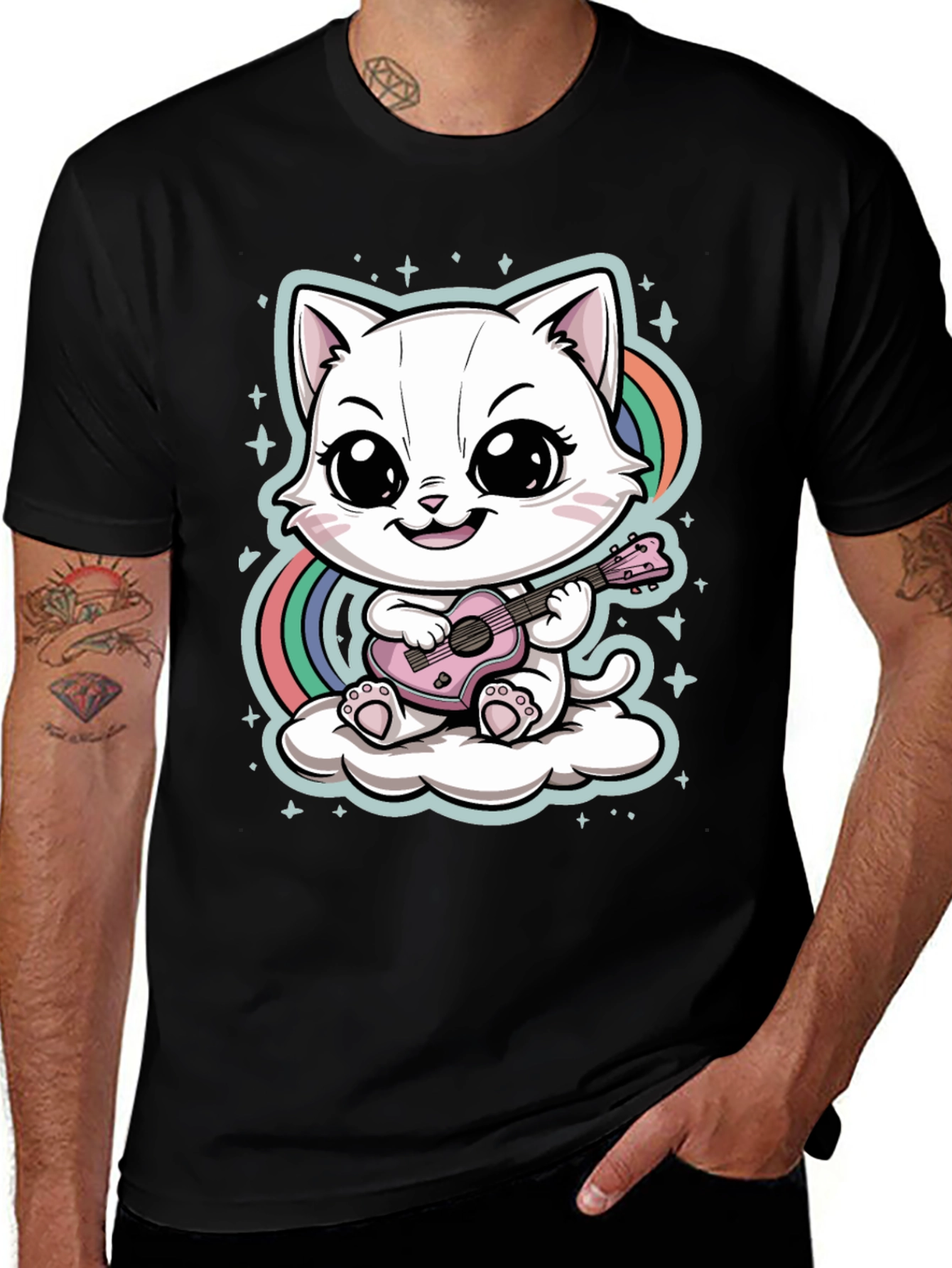 Variant 10 of Cute Cat Ukulele T-Shirt - Whimsical Kawaii Style