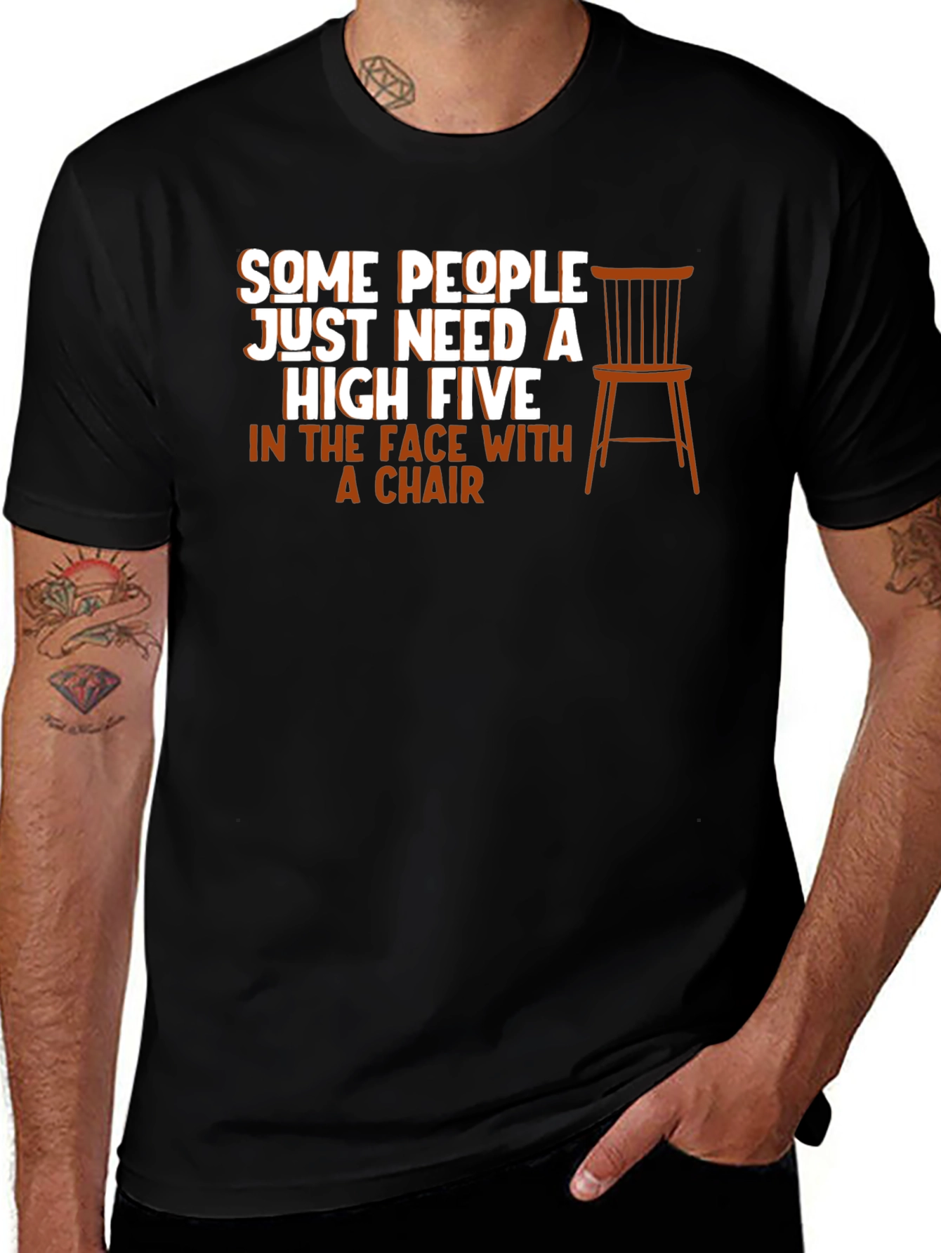 Variant 6 of Funny High Five with a Chair Black T-Shirt