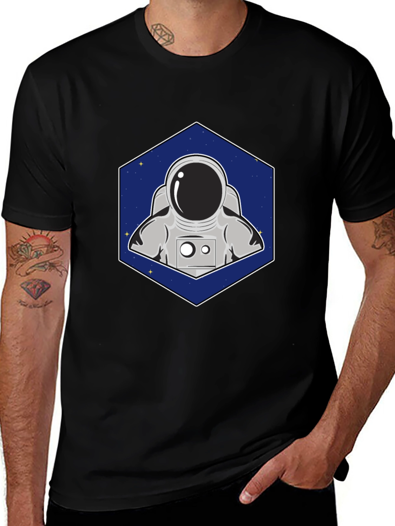 Variant 24 of Astronaut Hexagon Graphic Tee - Black