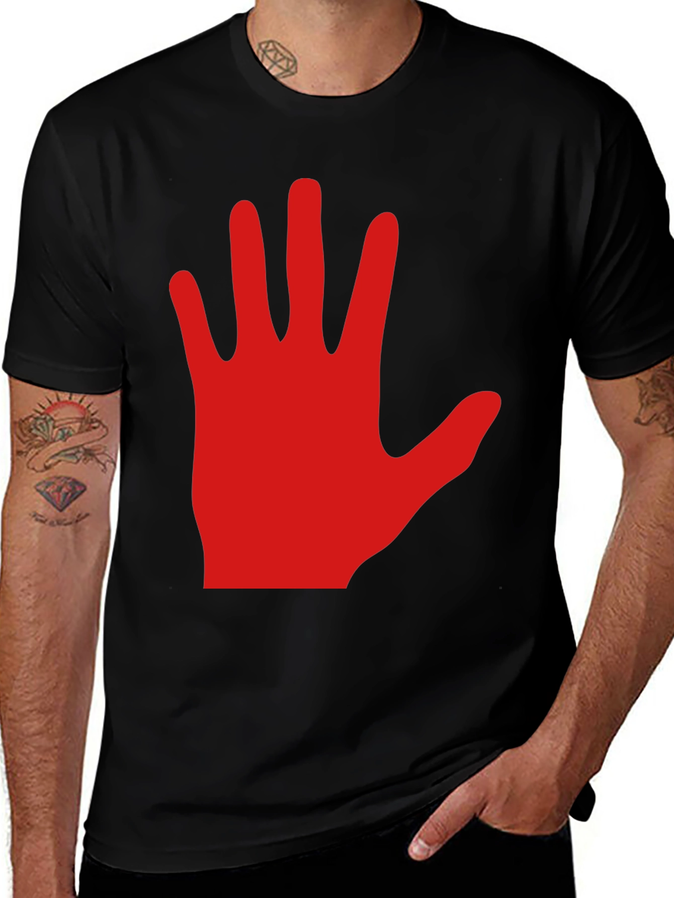 Variant 28 of Red Hand Graphic Black Tee Shirt