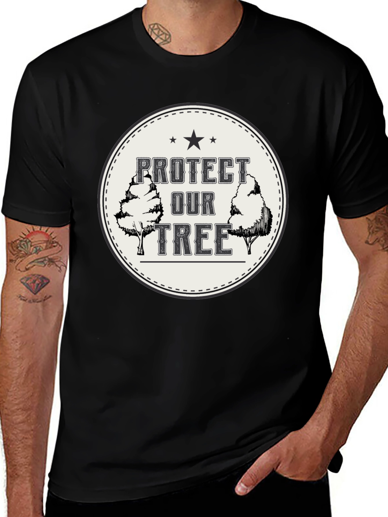 Variant 9 of Protect Our Trees Graphic Tee - Eco-Friendly Black Shirt