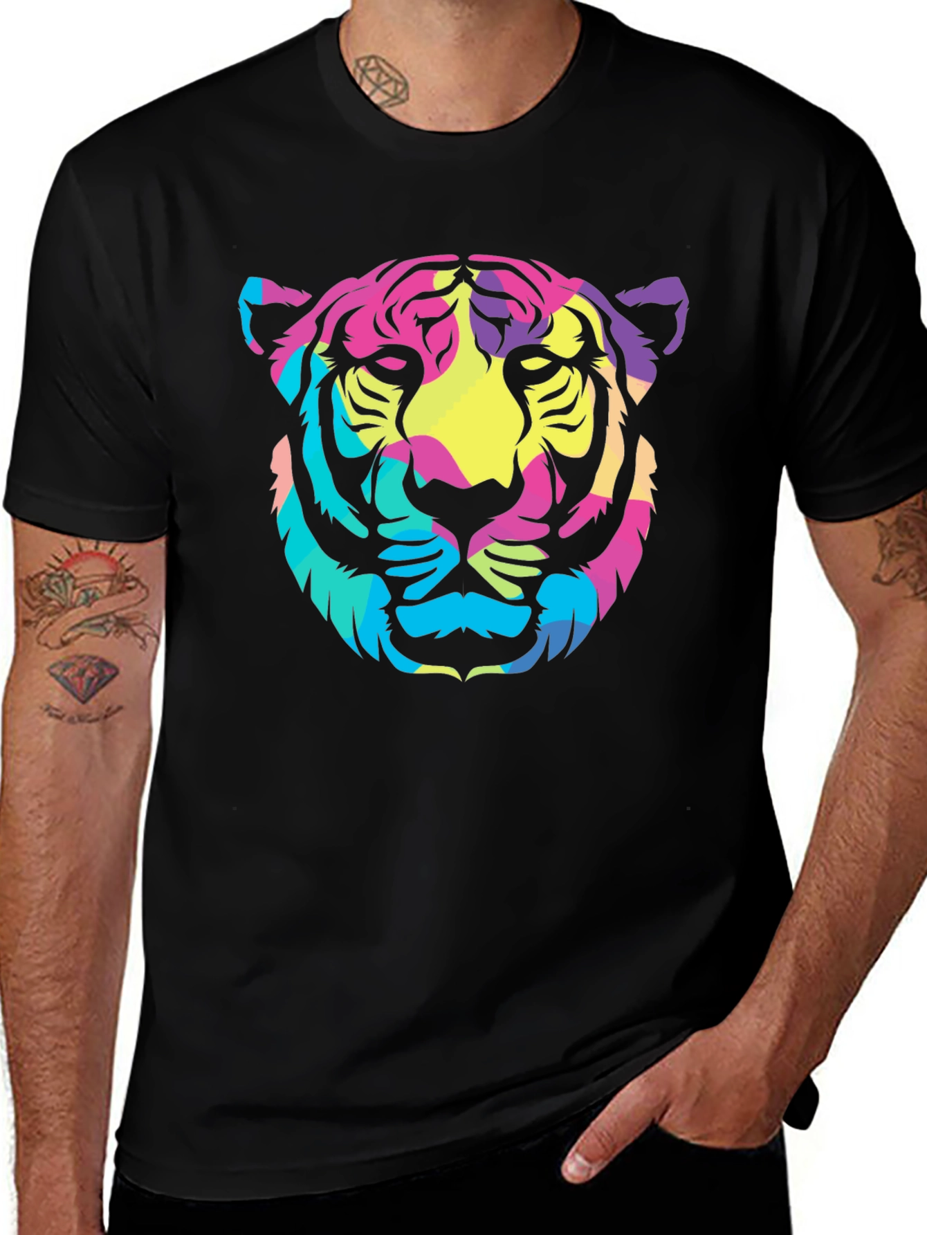 Variant 28 of Vibrant Tiger Graphic Tee - Stylish Black Cotton T-Shirt