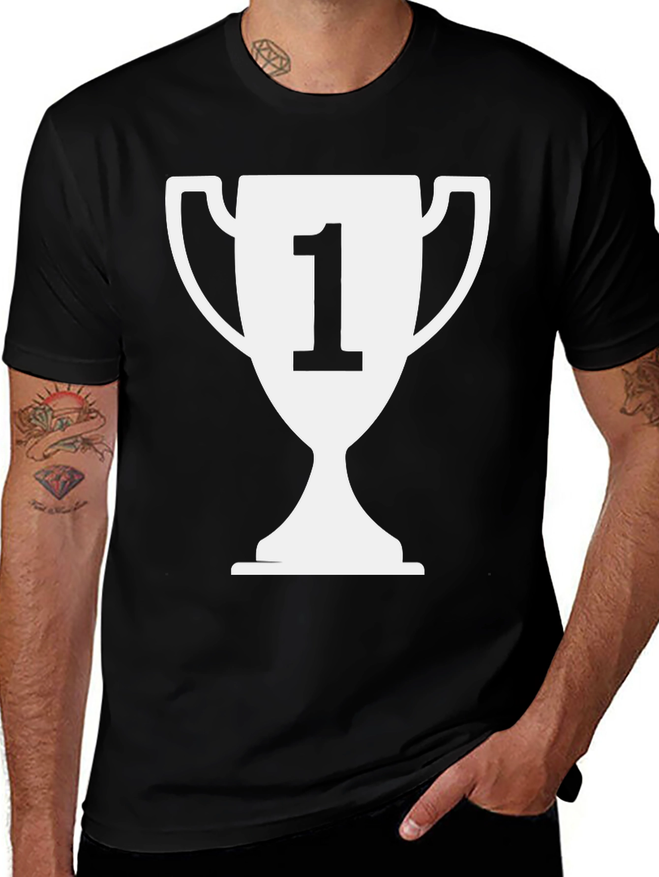 Variant 3 of Winner's Trophy Graphic Tee - Black Cotton T-Shirt