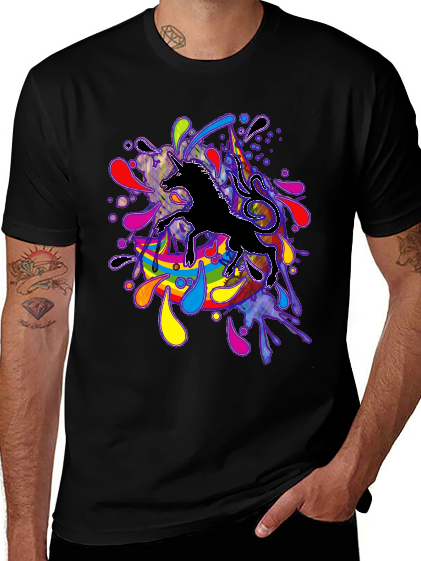 Black Unicorn Rainbow Splash T-Shirt - Black main image