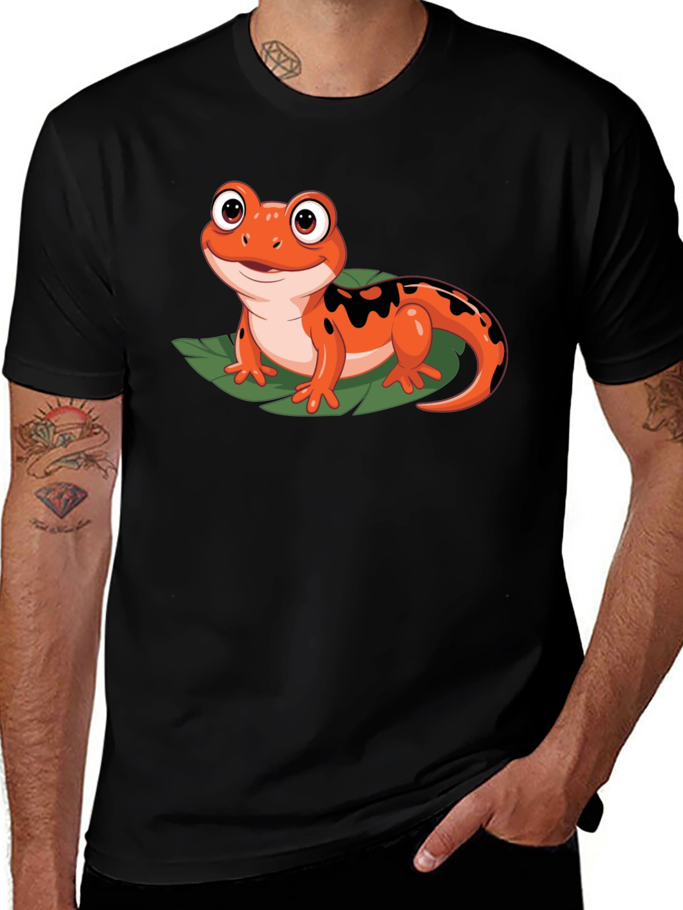 Black Cute Cartoon Salamander Graphic Black T-Shirt main image
