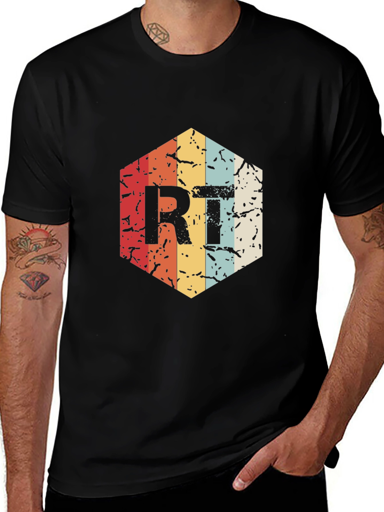 Variant 5 of Retro RT Hexagon Black Tee
