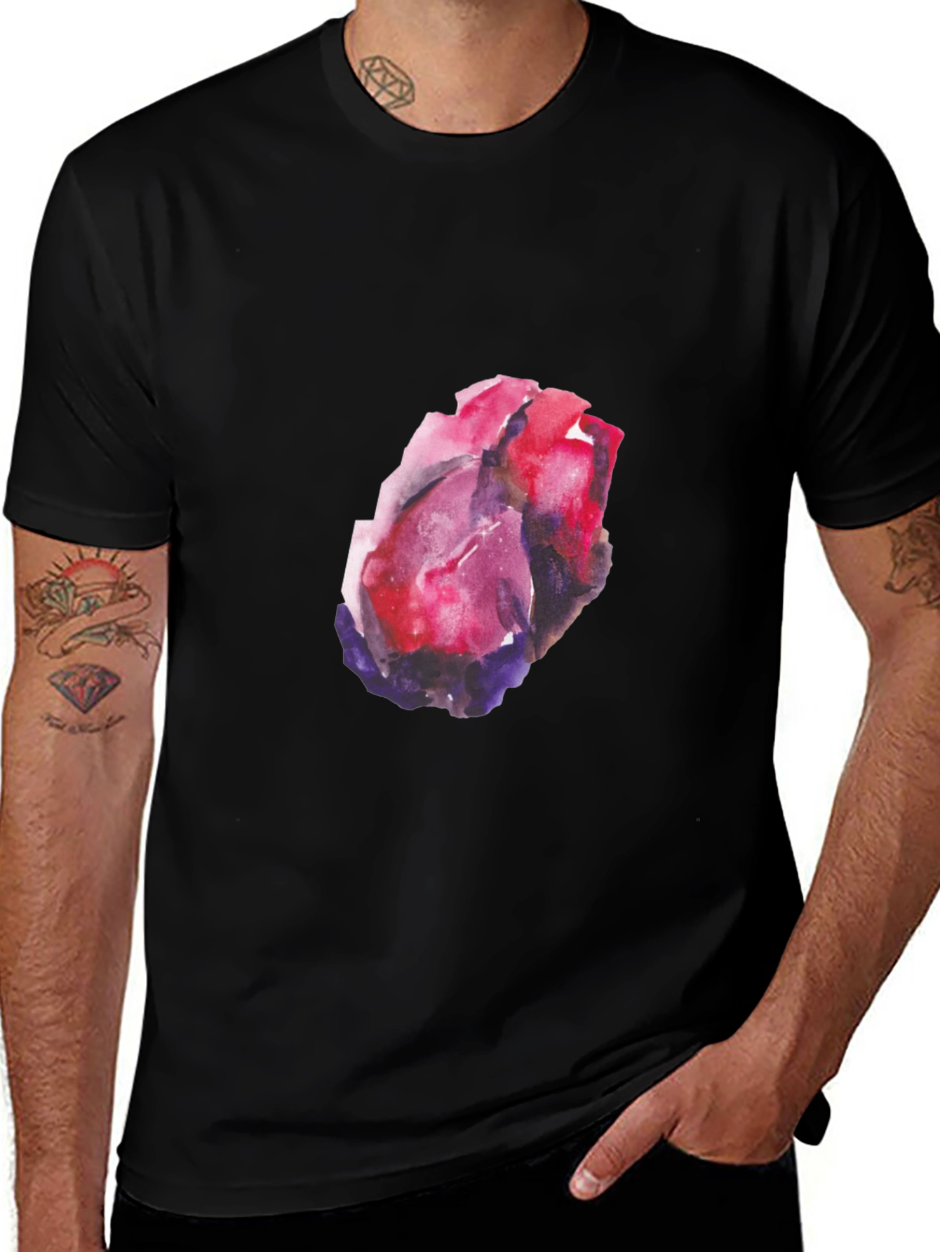 Variant 28 of Watercolor Rose Graphic Tee - Soft Black Cotton