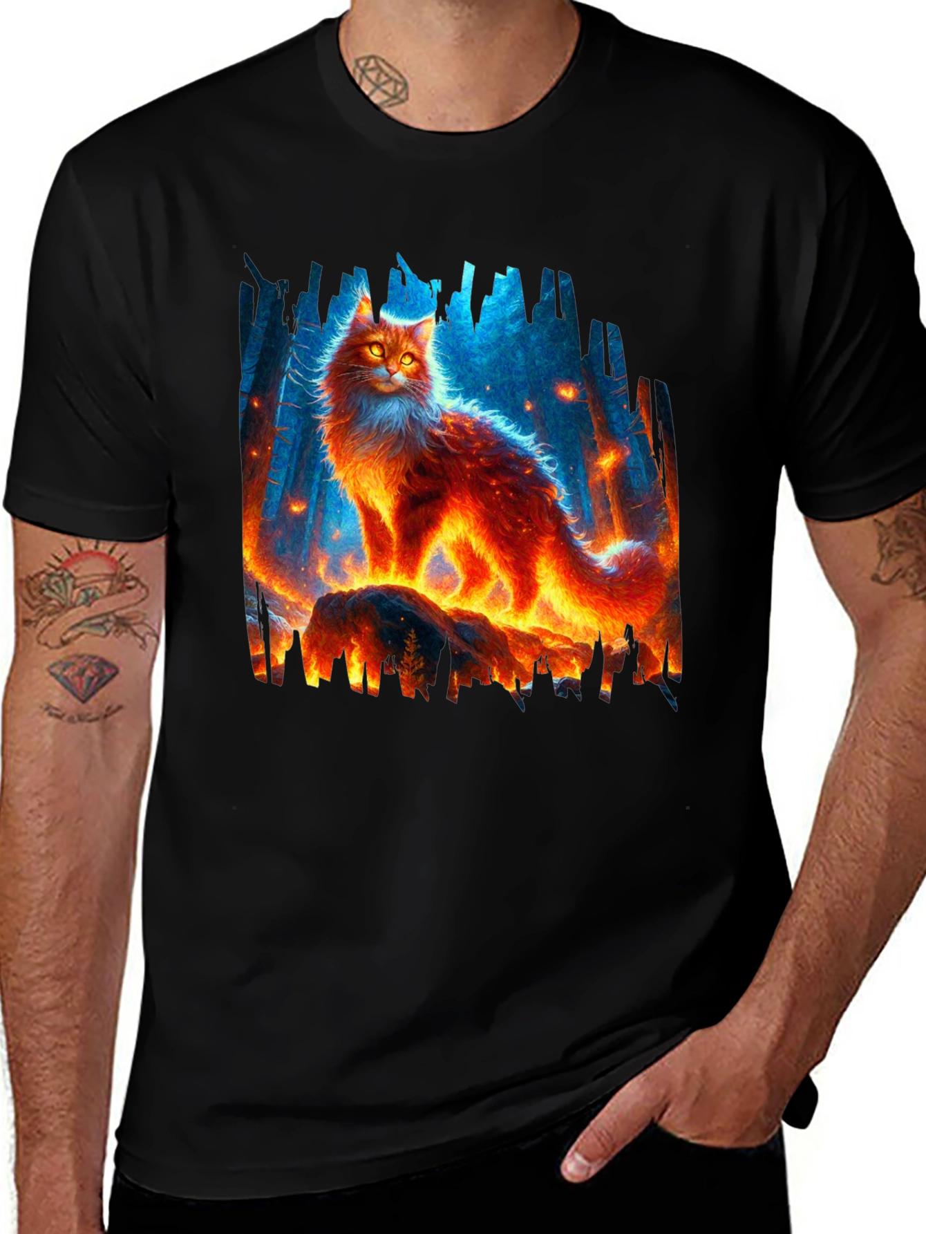 Variant 9 of Fiery Cat Graphic Tee - Unique Design