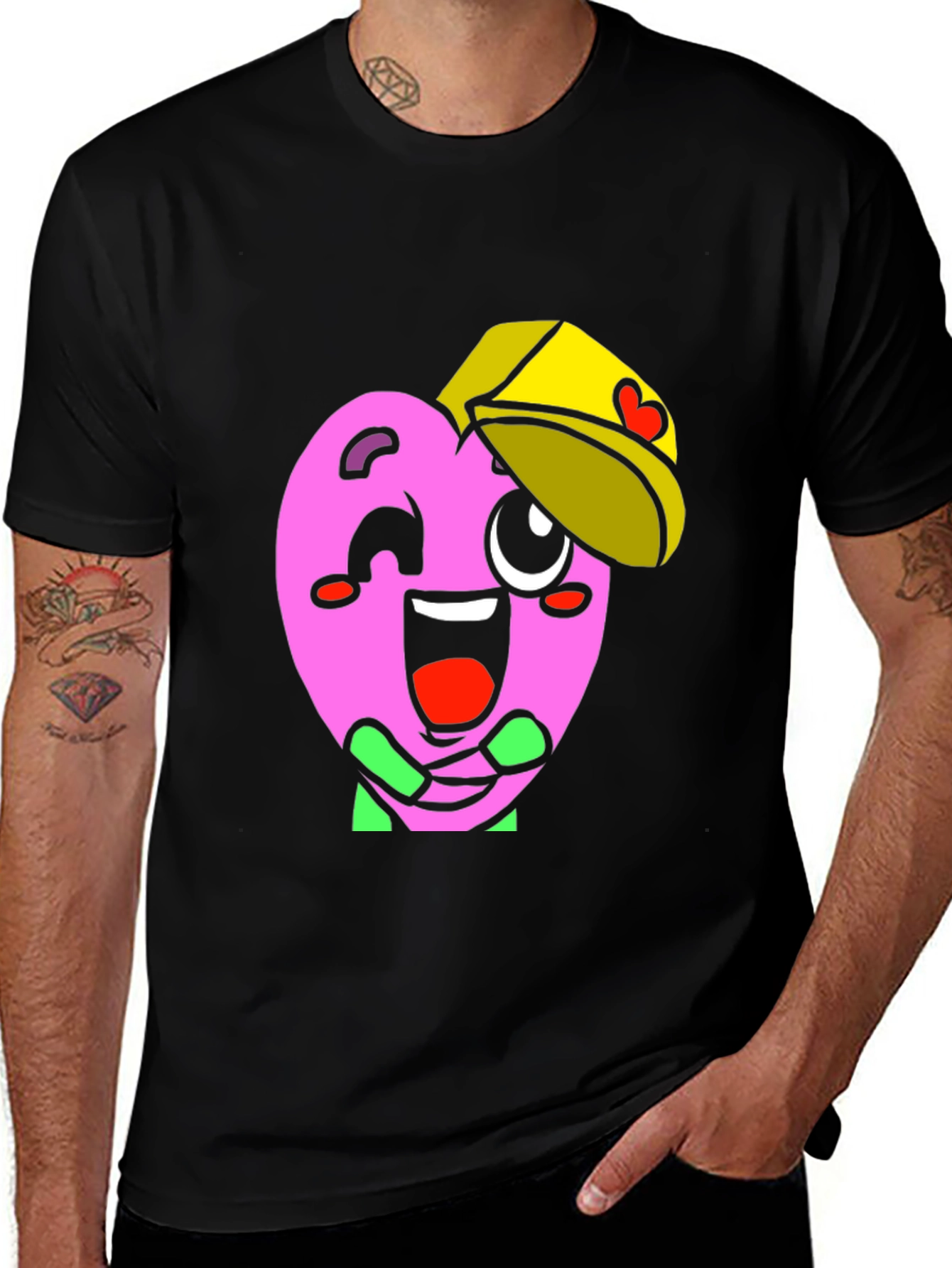 Variant 4 of Heart Character Graphic Tee - Fun Black T-Shirt
